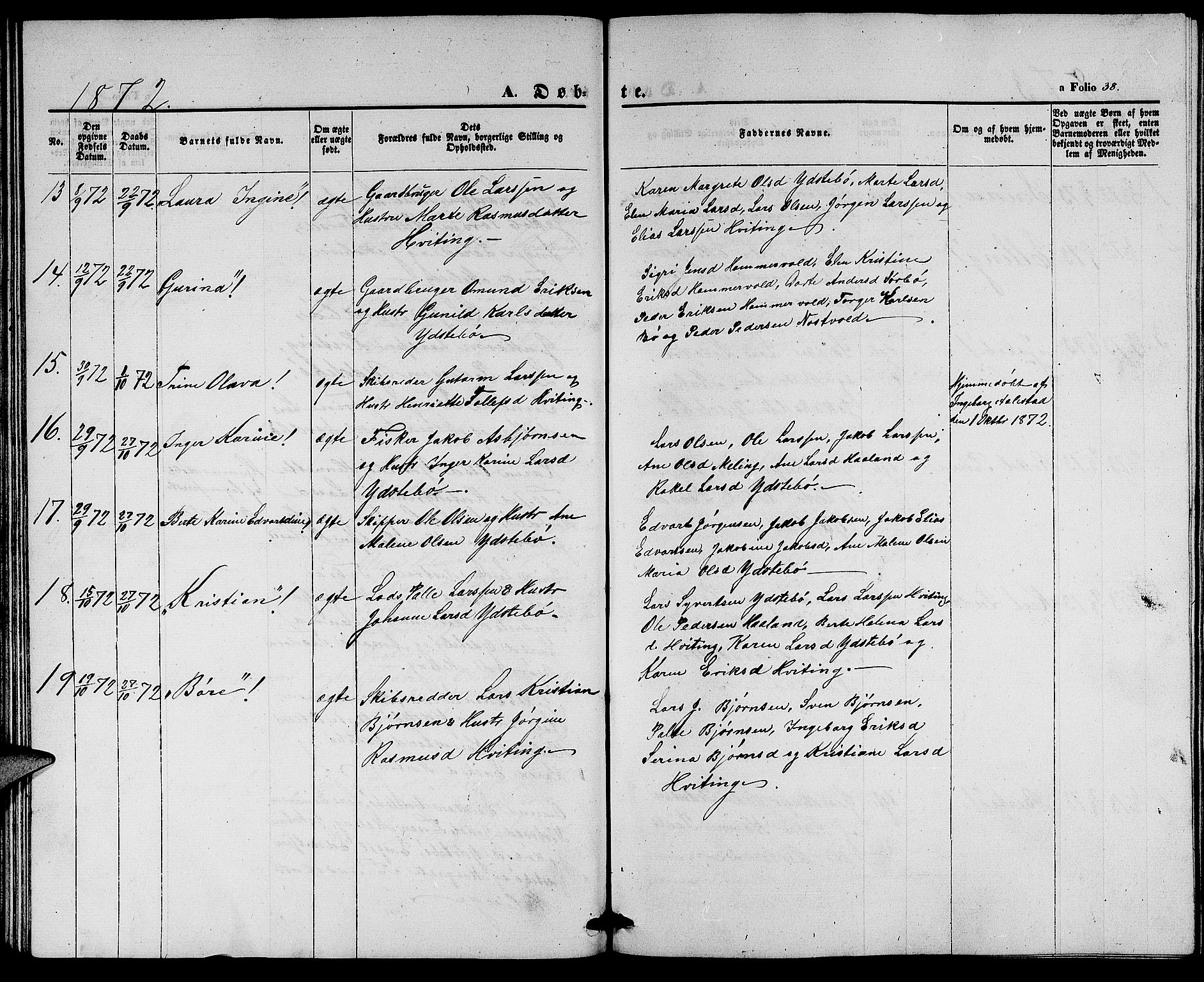 Rennesøy sokneprestkontor, AV/SAST-A -101827/H/Ha/Hab/L0003: Klokkerbok nr. B 3, 1855-1888, s. 38