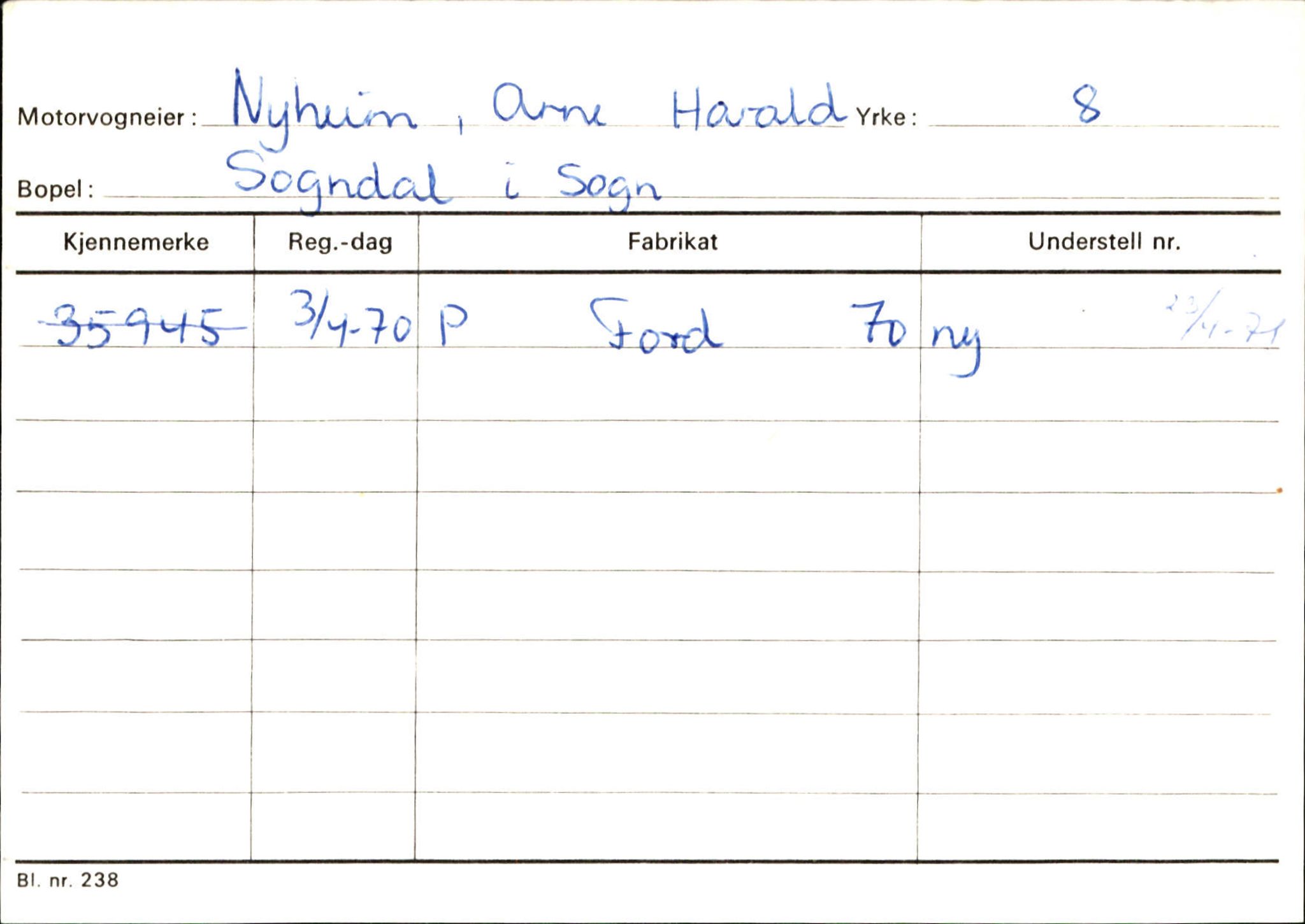 Statens vegvesen, Sogn og Fjordane vegkontor, SAB/A-5301/4/F/L0124: Eigarregister Sogndal A-U, 1945-1975, s. 1898