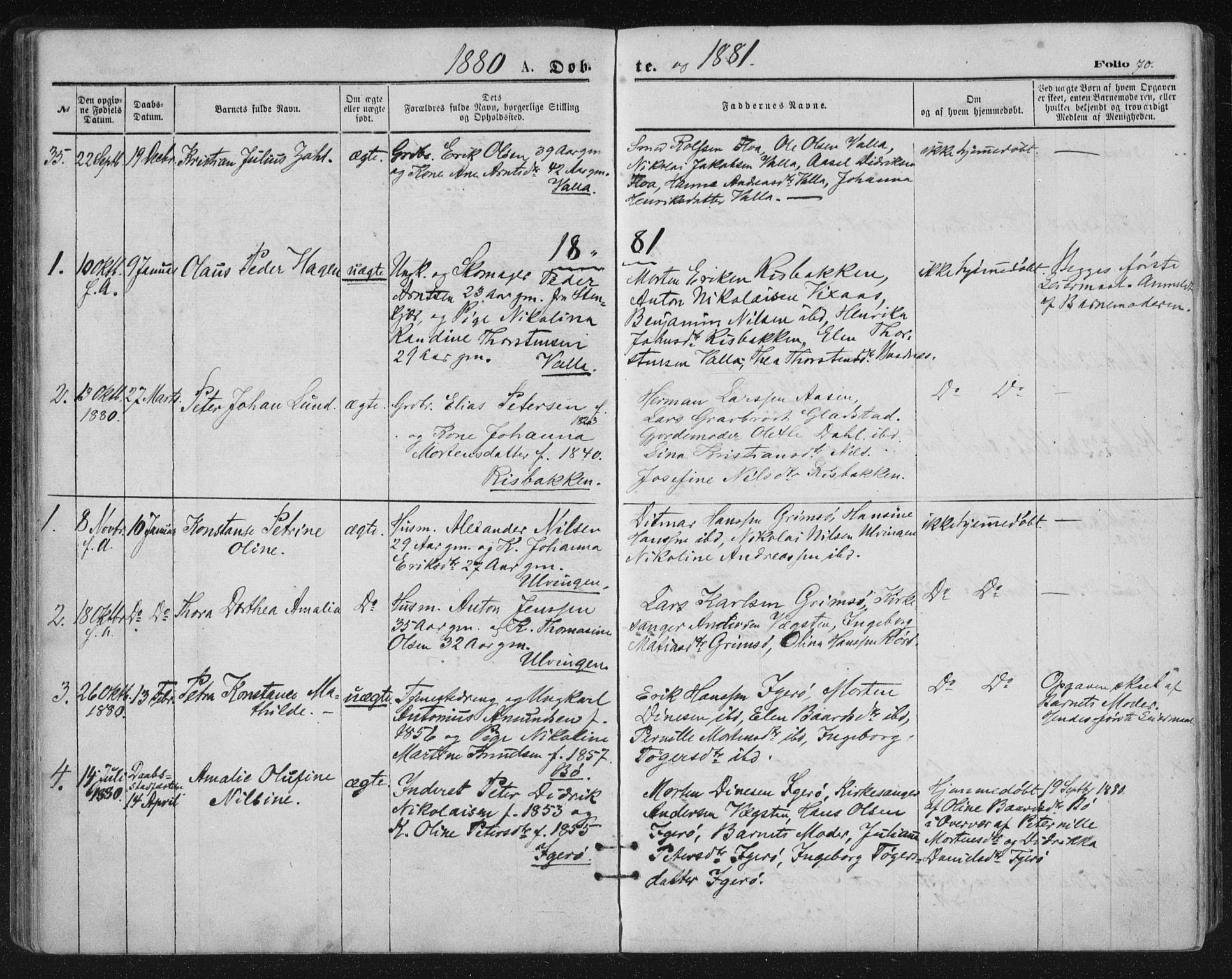Ministerialprotokoller, klokkerbøker og fødselsregistre - Nordland, AV/SAT-A-1459/816/L0241: Ministerialbok nr. 816A07, 1870-1885, s. 70