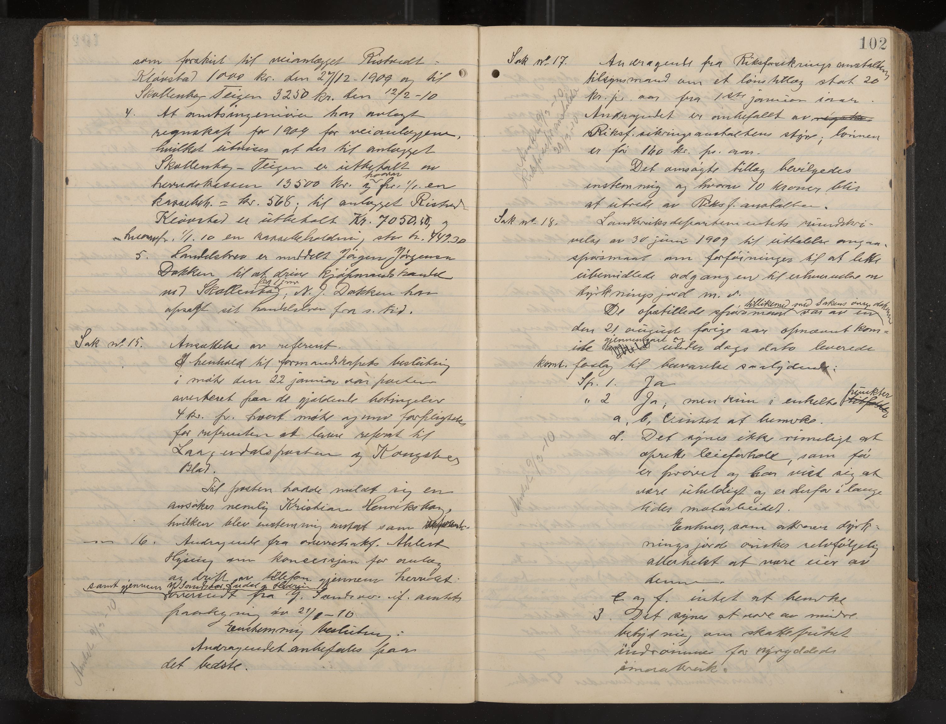 Øvre Sandsvær formannskap og sentraladministrasjon, IKAK/0630021/A/L0001: Møtebok med register, 1908-1913, s. 102