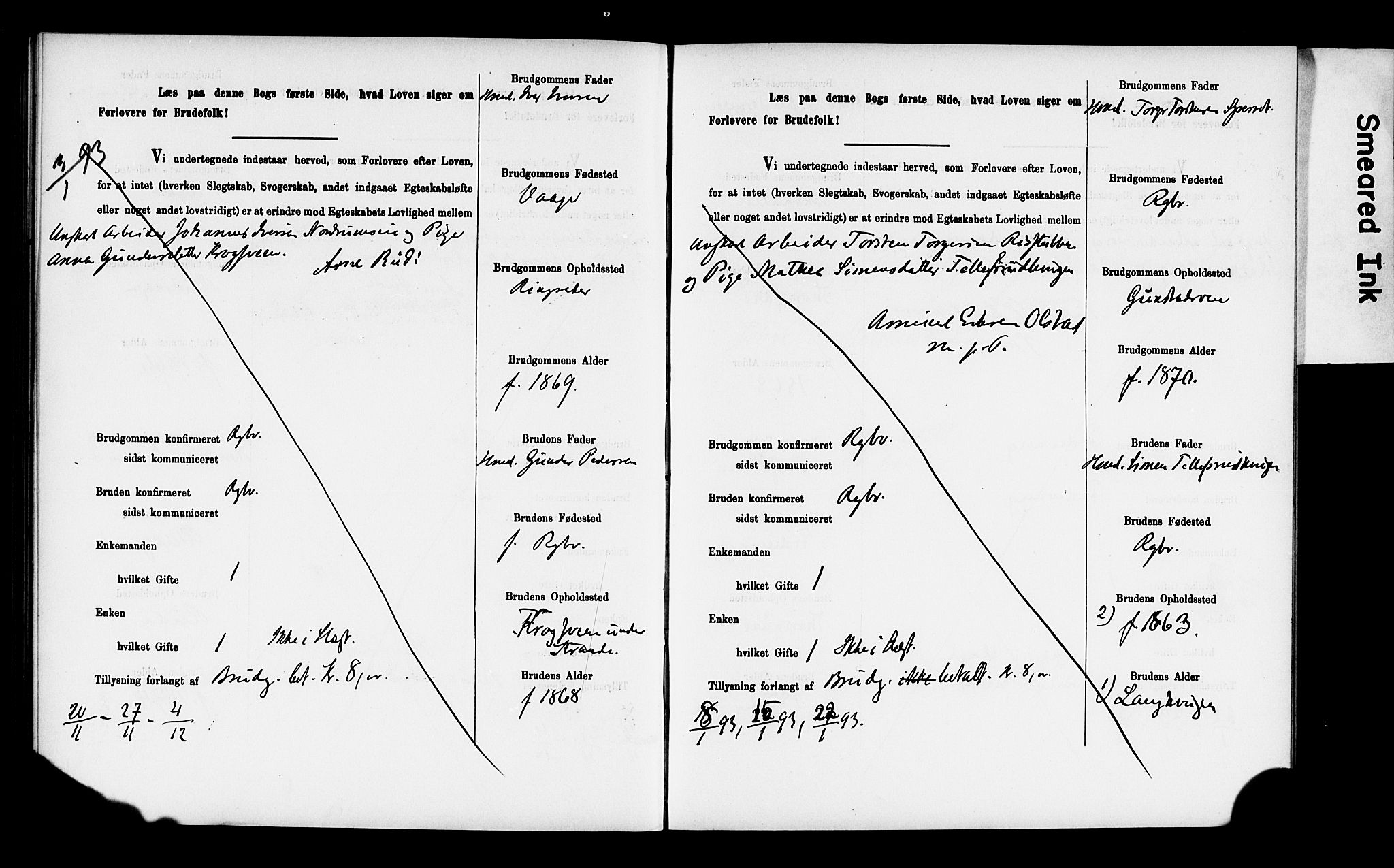 Ringebu prestekontor, AV/SAH-PREST-082/I/Ie: Lysningsprotokoll nr. 2, 1886-1894