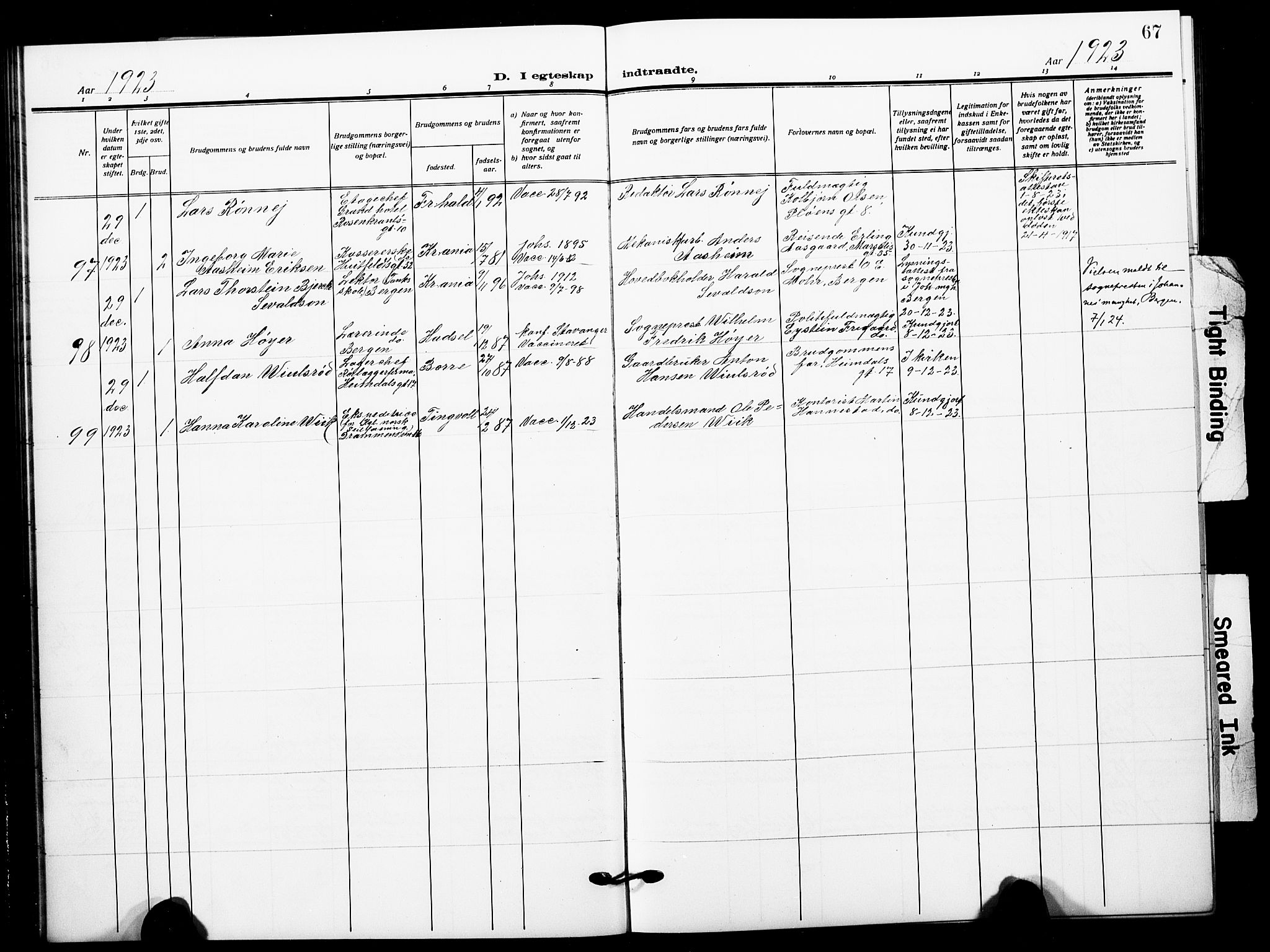 Johannes prestekontor Kirkebøker, AV/SAO-A-10852/F/Fa/L0013: Ministerialbok nr. 13, 1919-1930, s. 67