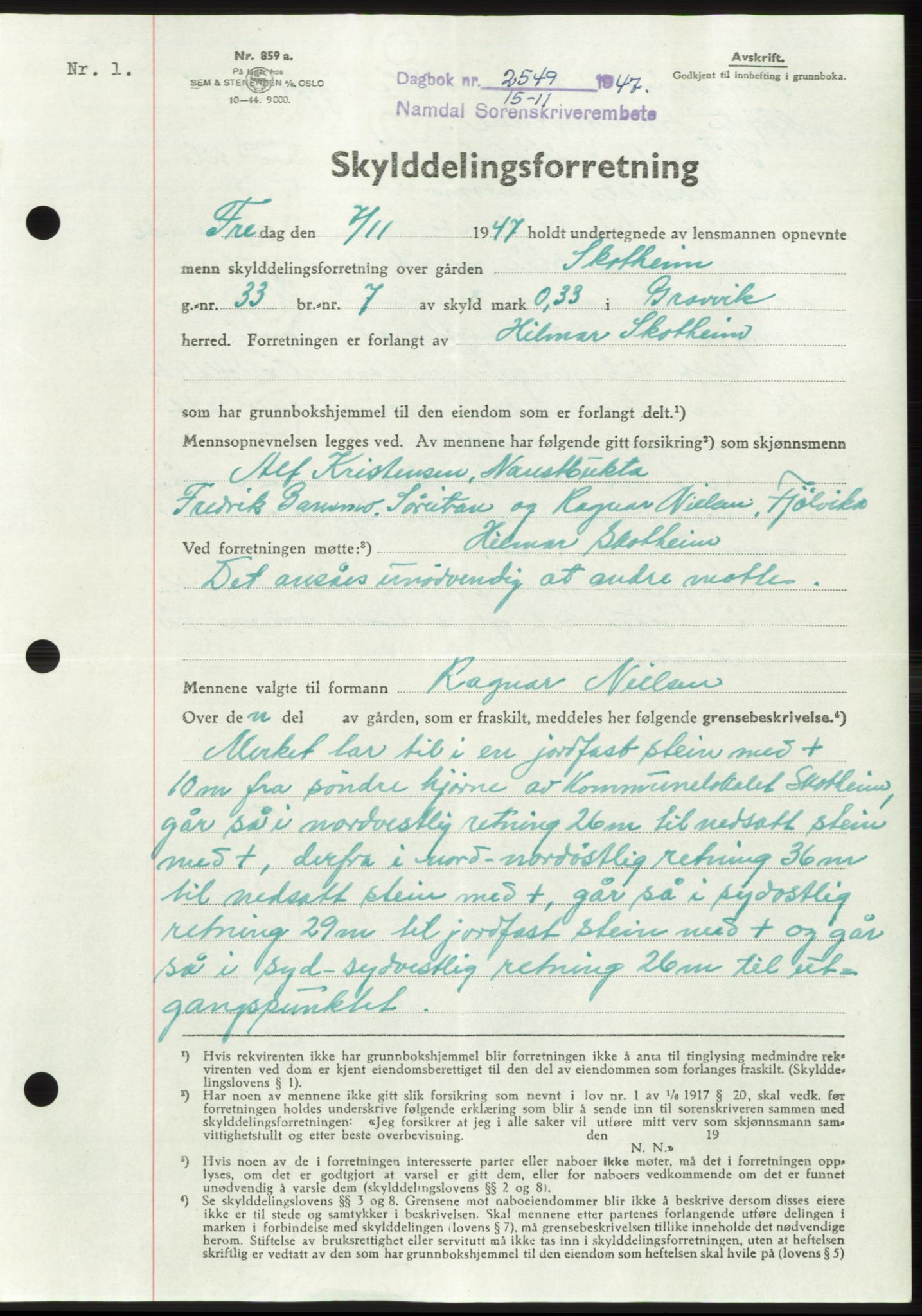 Namdal sorenskriveri, SAT/A-4133/1/2/2C: Pantebok nr. -, 1947-1948, Dagboknr: 2549/1947