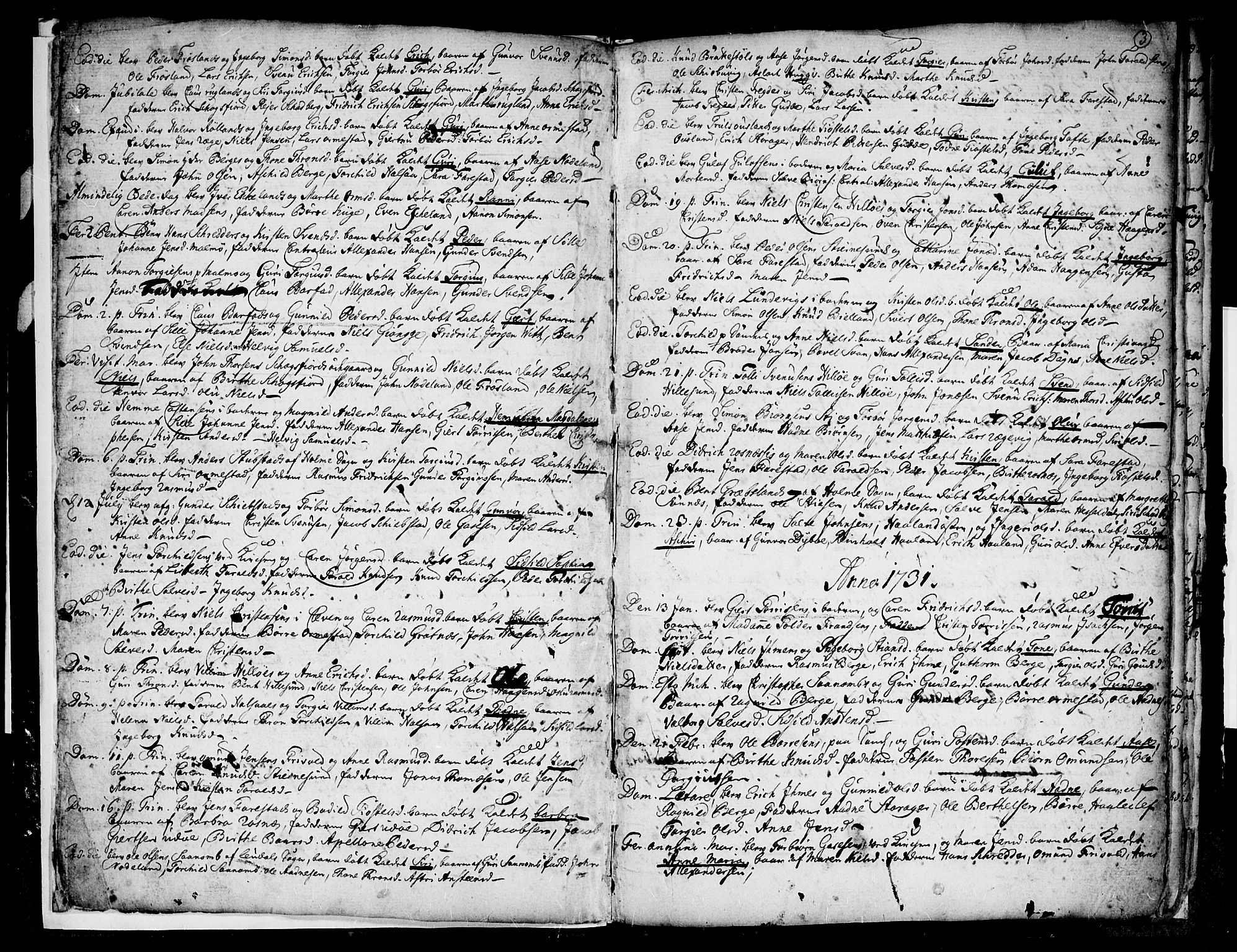 Mandal sokneprestkontor, AV/SAK-1111-0030/F/Fa/Faa/L0001: Ministerialbok nr. A 1, 1729-1748, s. 3