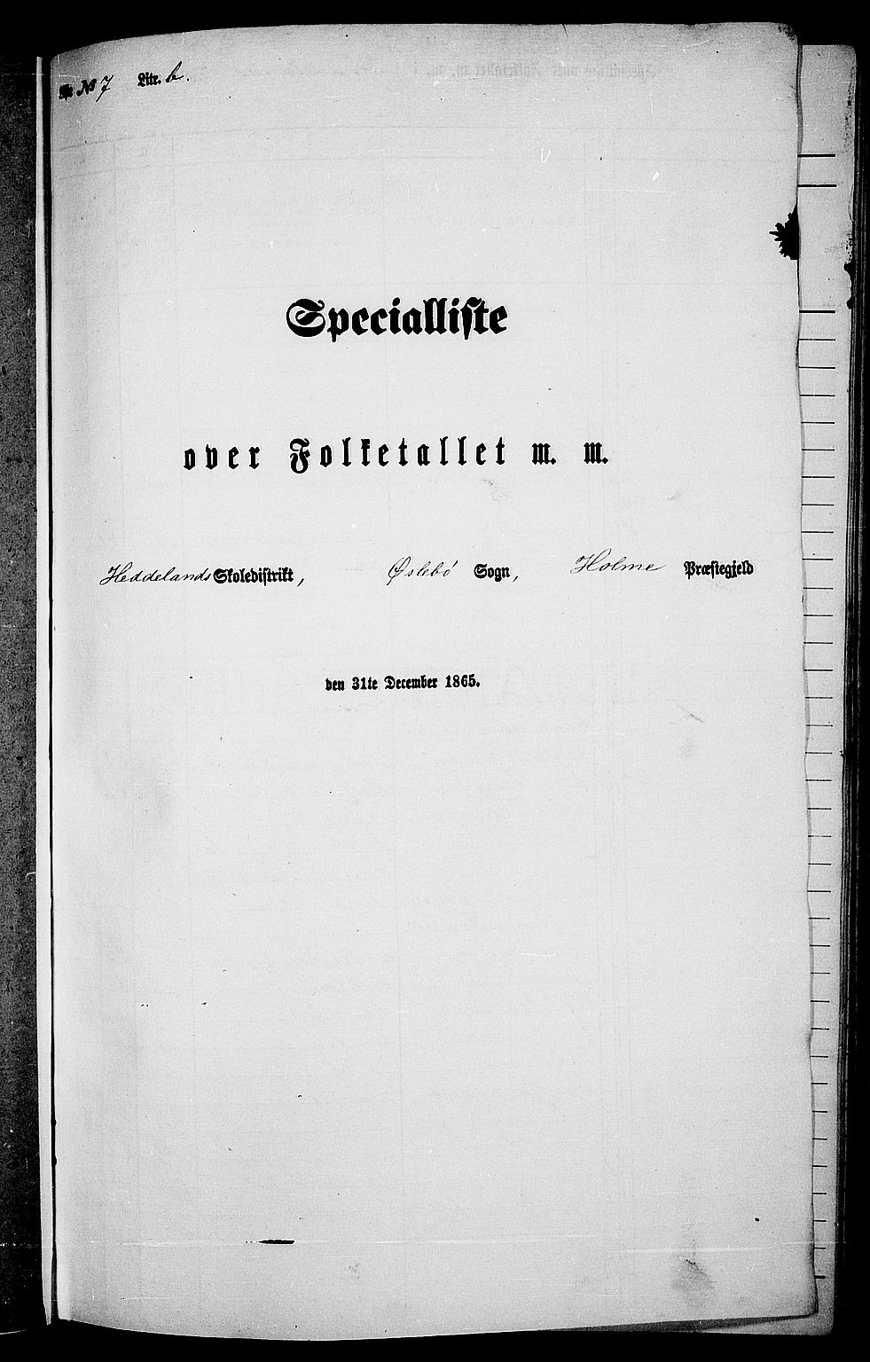 RA, Folketelling 1865 for 1020P Holum prestegjeld, 1865, s. 101