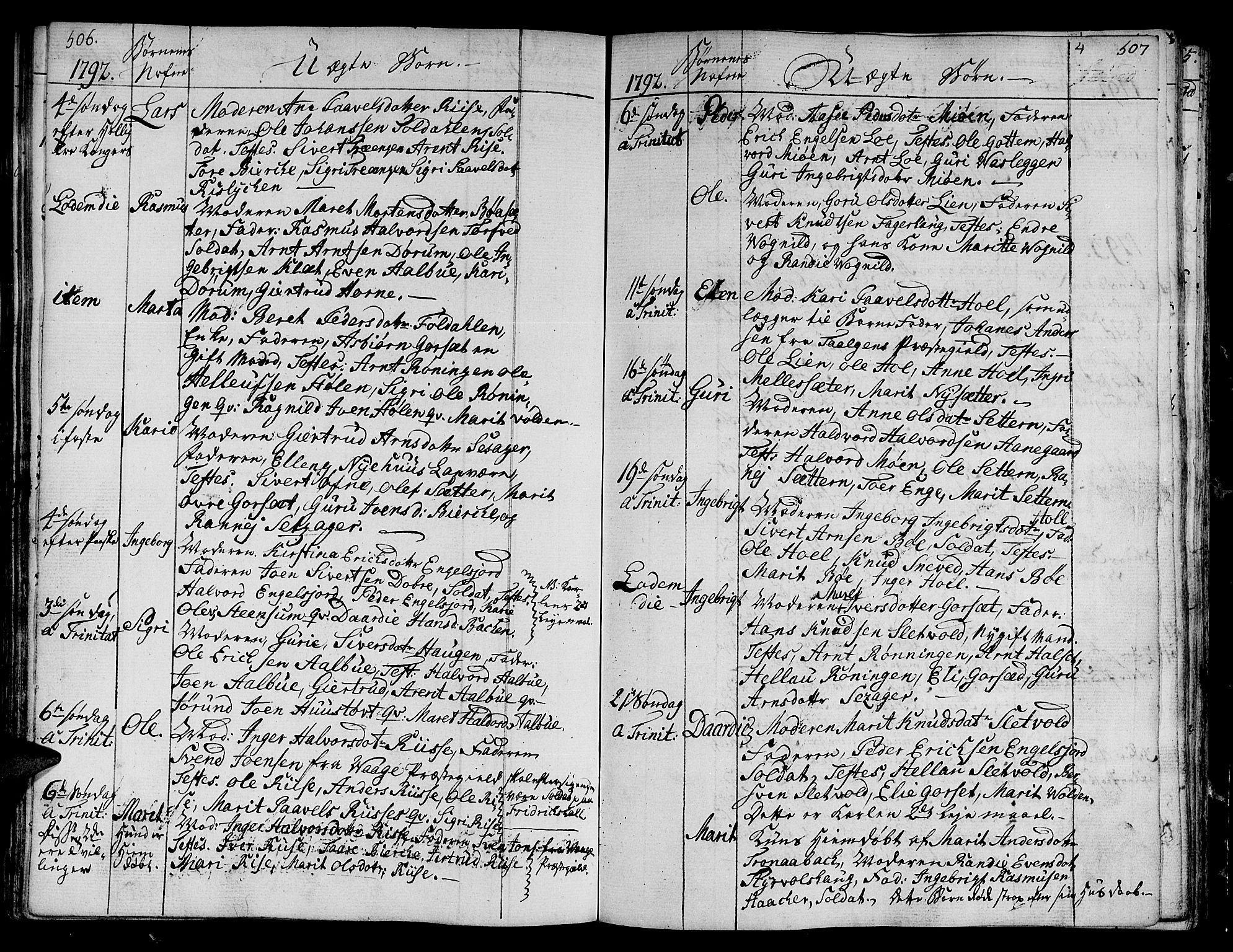 Ministerialprotokoller, klokkerbøker og fødselsregistre - Sør-Trøndelag, AV/SAT-A-1456/678/L0893: Ministerialbok nr. 678A03, 1792-1805, s. 506-507