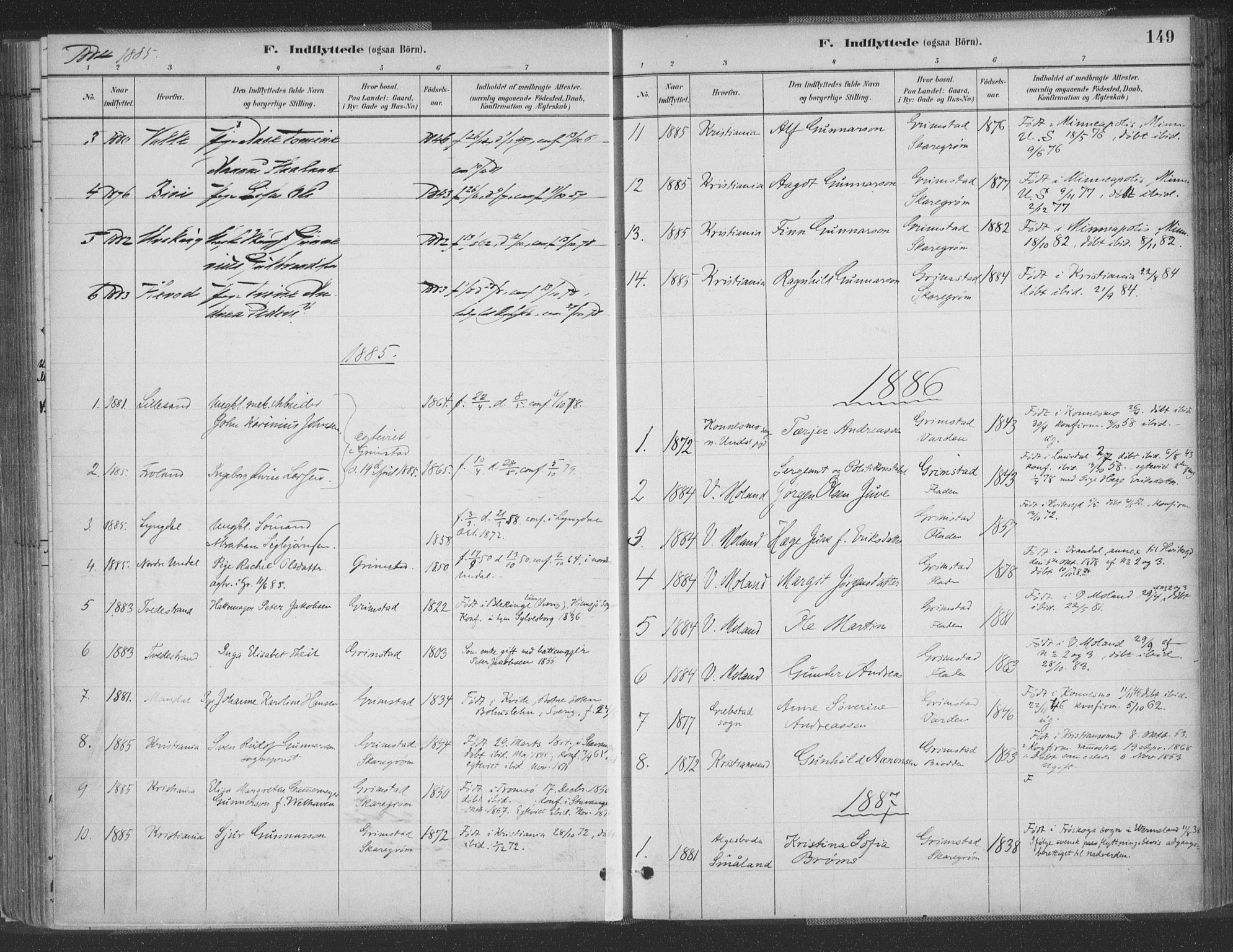 Grimstad sokneprestkontor, SAK/1111-0017/F/Fa/L0004: Ministerialbok nr. A 3, 1882-1910, s. 149