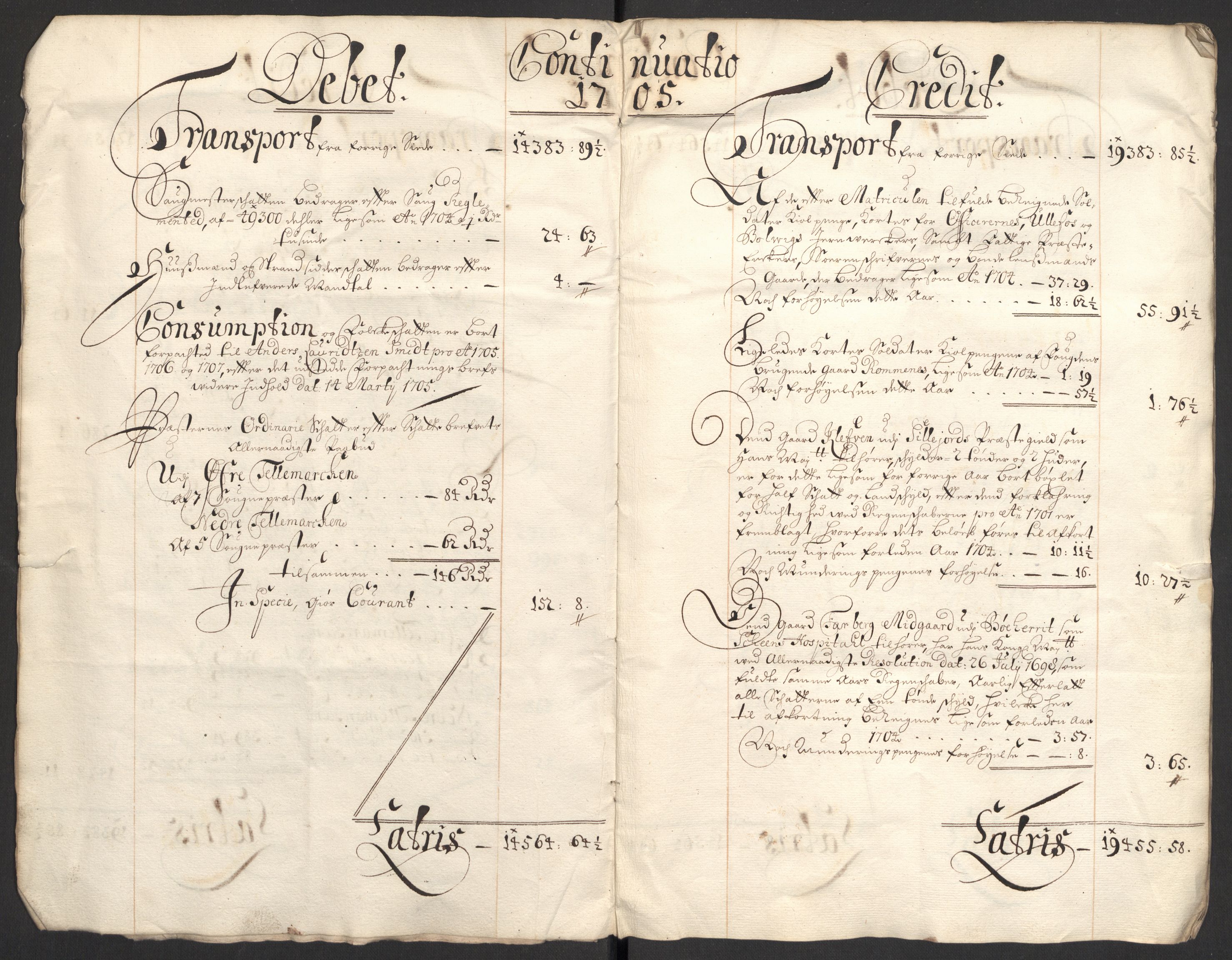 Rentekammeret inntil 1814, Reviderte regnskaper, Fogderegnskap, AV/RA-EA-4092/R36/L2113: Fogderegnskap Øvre og Nedre Telemark og Bamble, 1705, s. 18