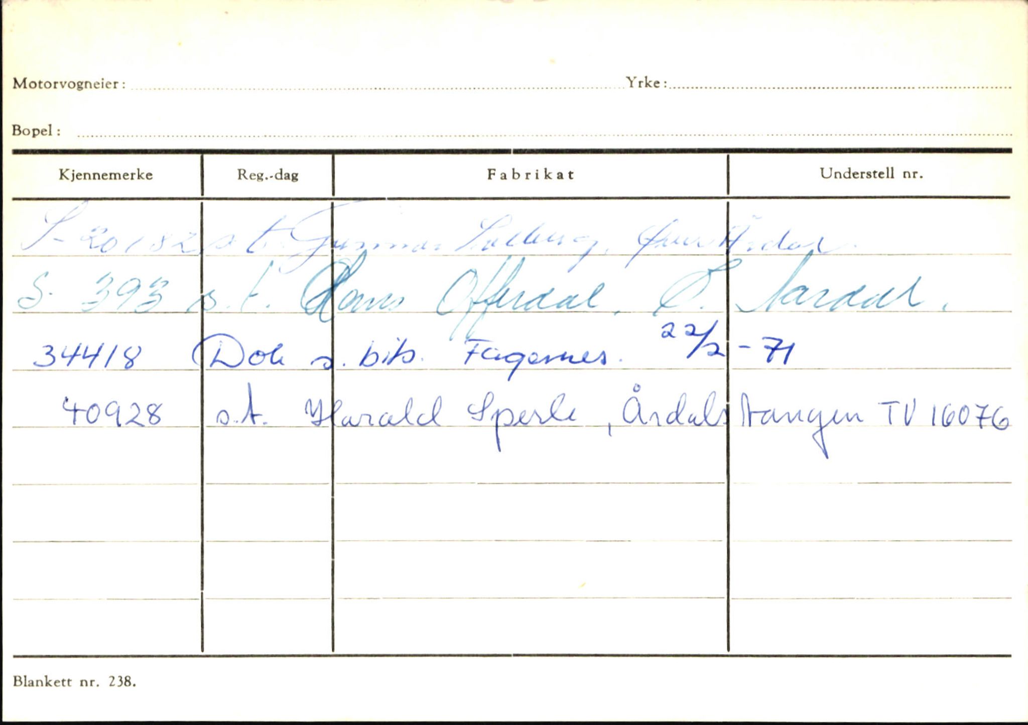 Statens vegvesen, Sogn og Fjordane vegkontor, SAB/A-5301/4/F/L0145: Registerkort Vågsøy S-Å. Årdal I-P, 1945-1975, s. 1606