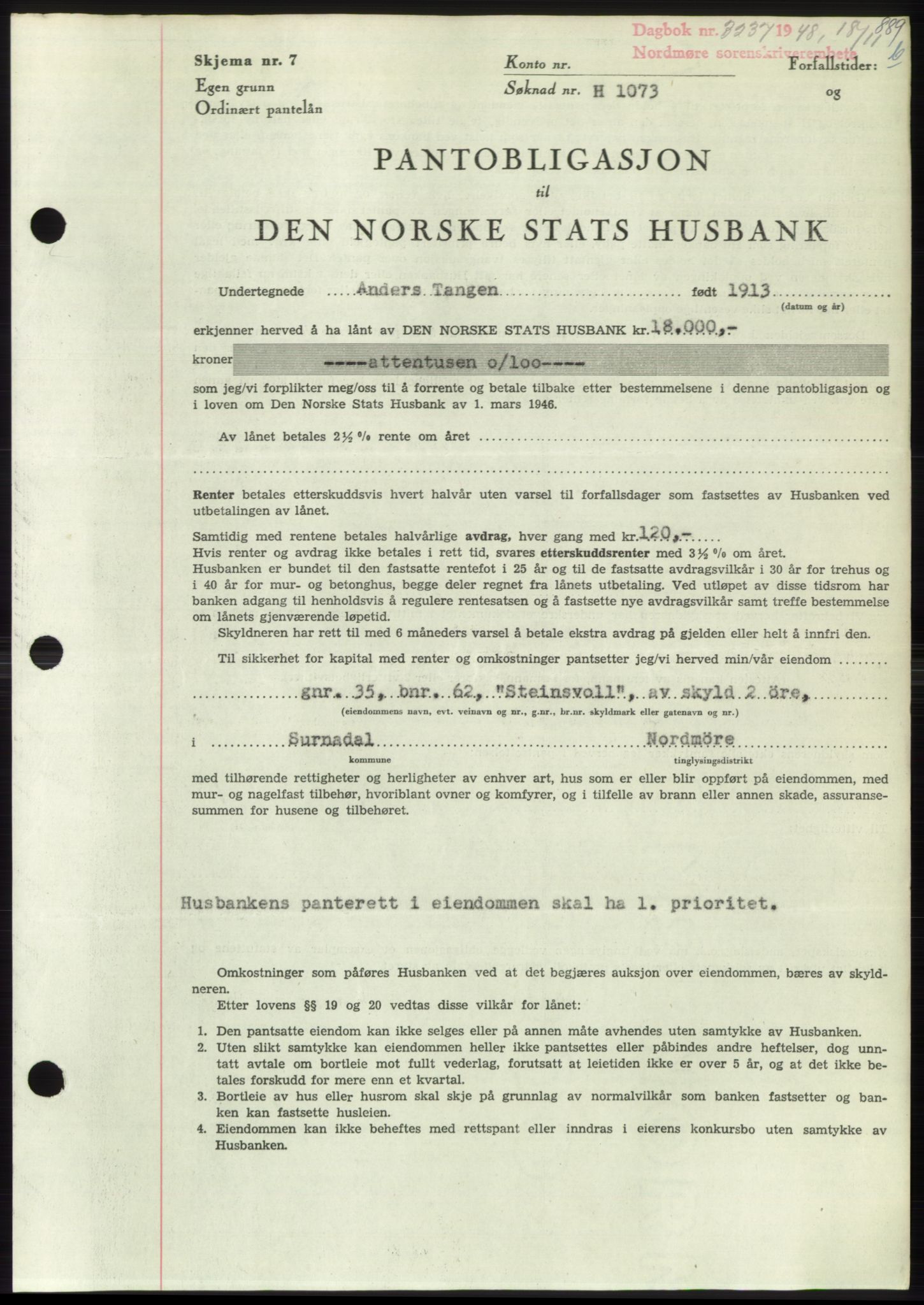 Nordmøre sorenskriveri, SAT/A-4132/1/2/2Ca: Pantebok nr. B100, 1948-1949, Dagboknr: 3237/1948