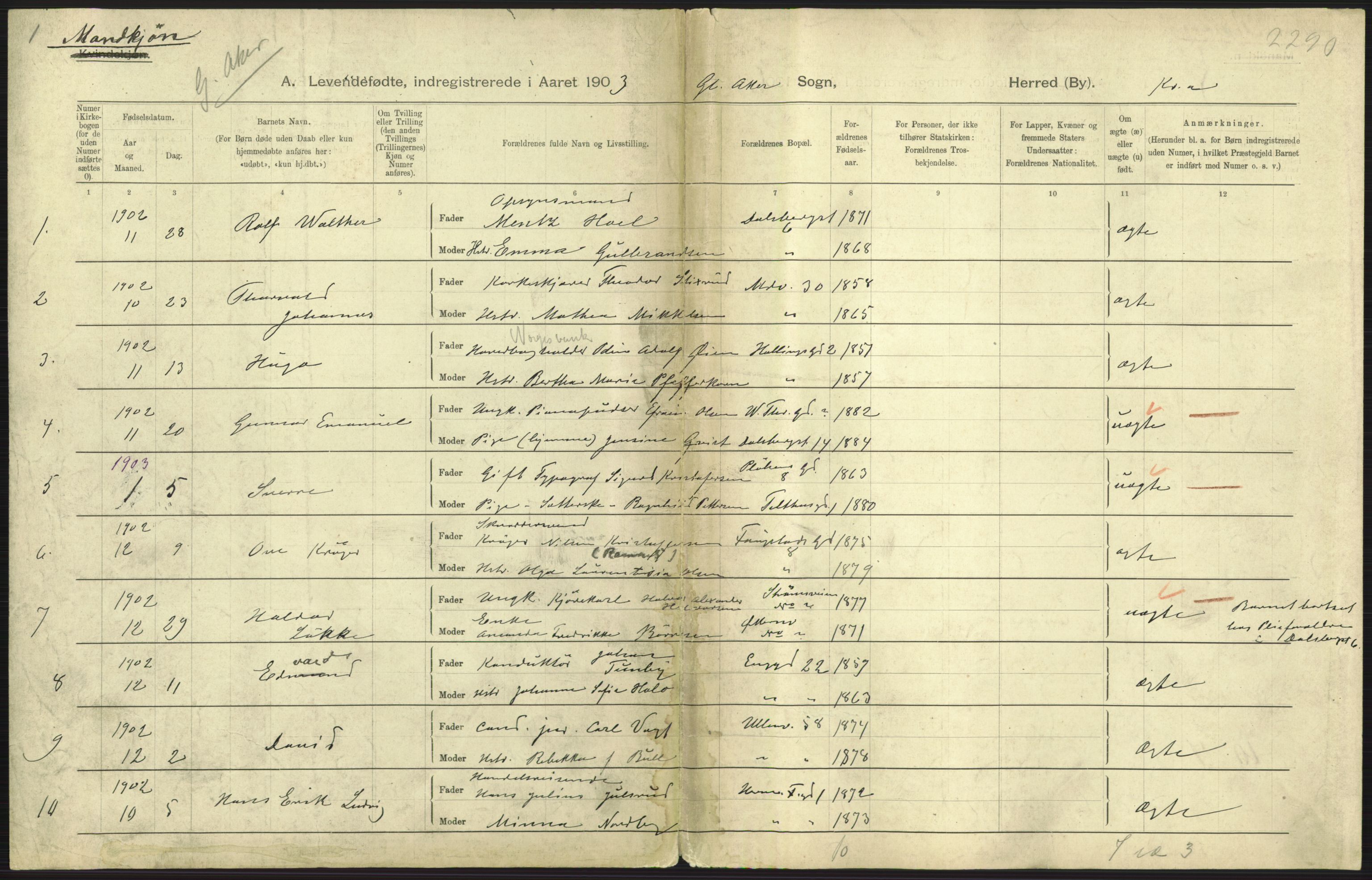 Statistisk sentralbyrå, Sosiodemografiske emner, Befolkning, AV/RA-S-2228/D/Df/Dfa/Dfaa/L0003: Kristiania: Fødte, 1903, s. 389