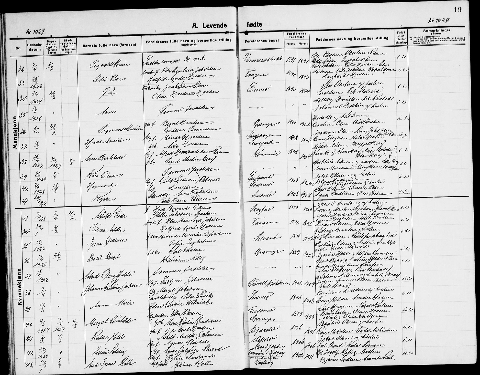 Lenvik sokneprestembete, AV/SATØ-S-1310/H/Ha/Hab/L0010klokker: Klokkerbok nr. 10, 1927-1945, s. 19