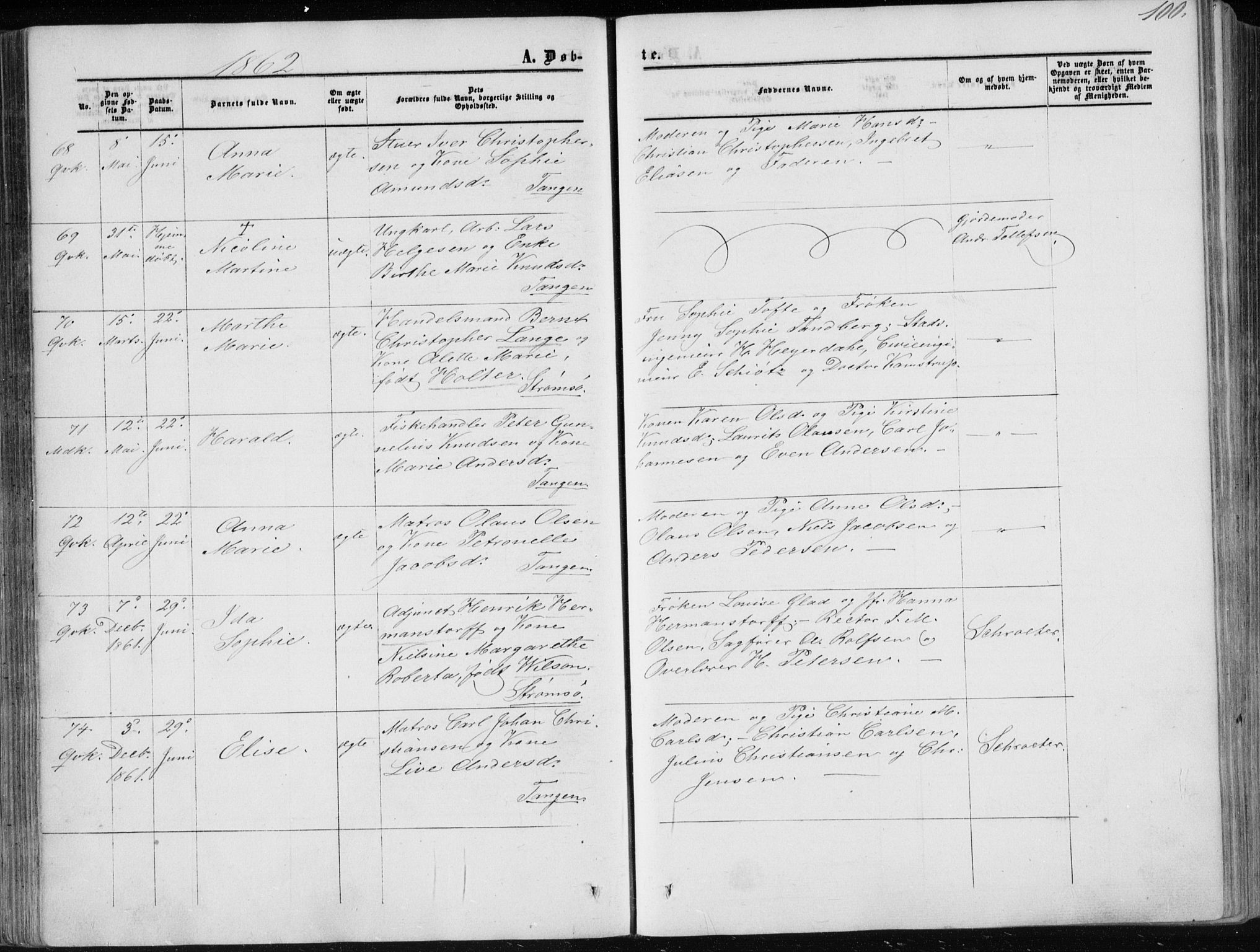 Strømsø kirkebøker, AV/SAKO-A-246/F/Fa/L0015: Ministerialbok nr. I 15, 1859-1868, s. 100