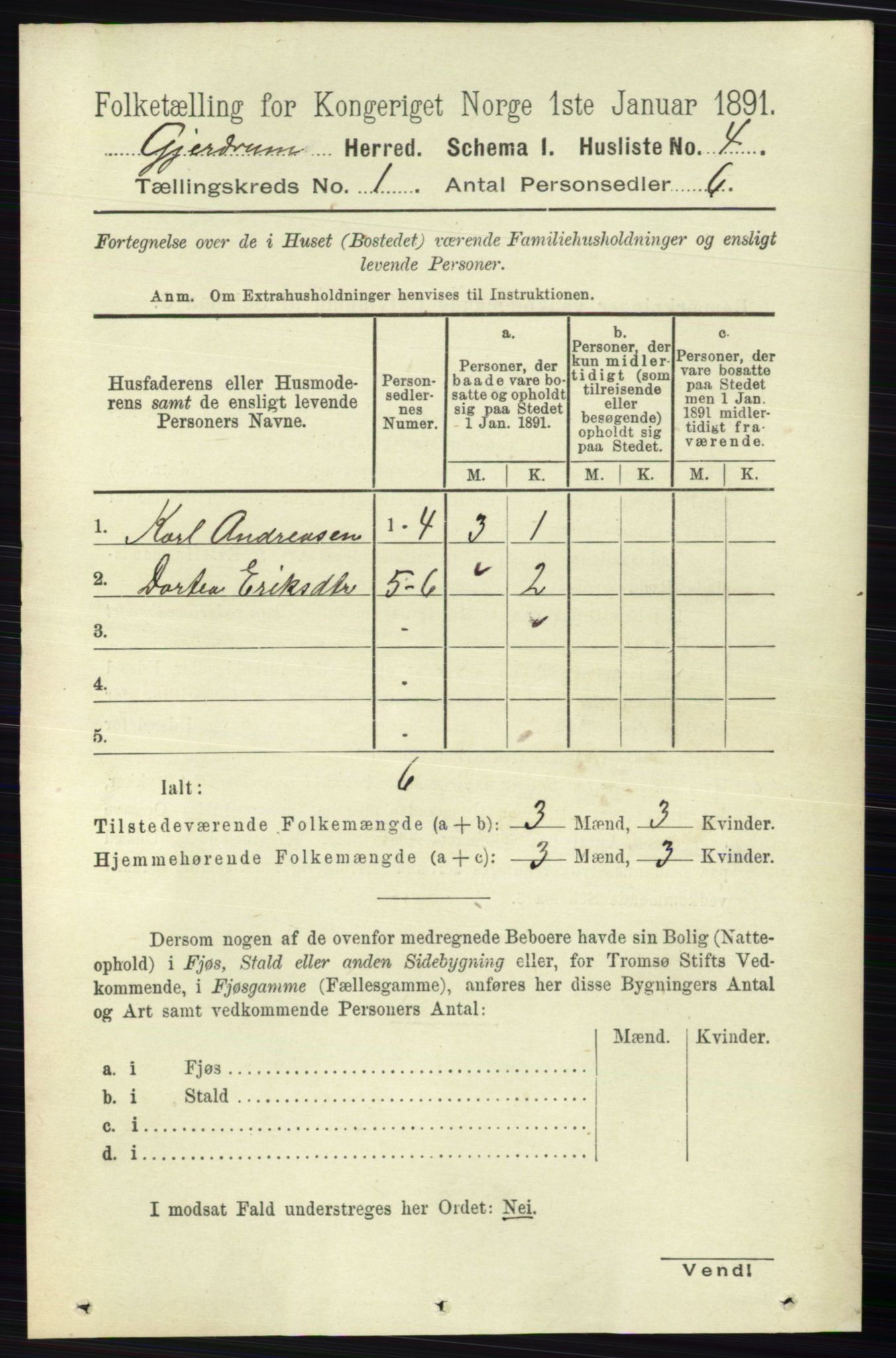 RA, Folketelling 1891 for 0234 Gjerdrum herred, 1891, s. 21