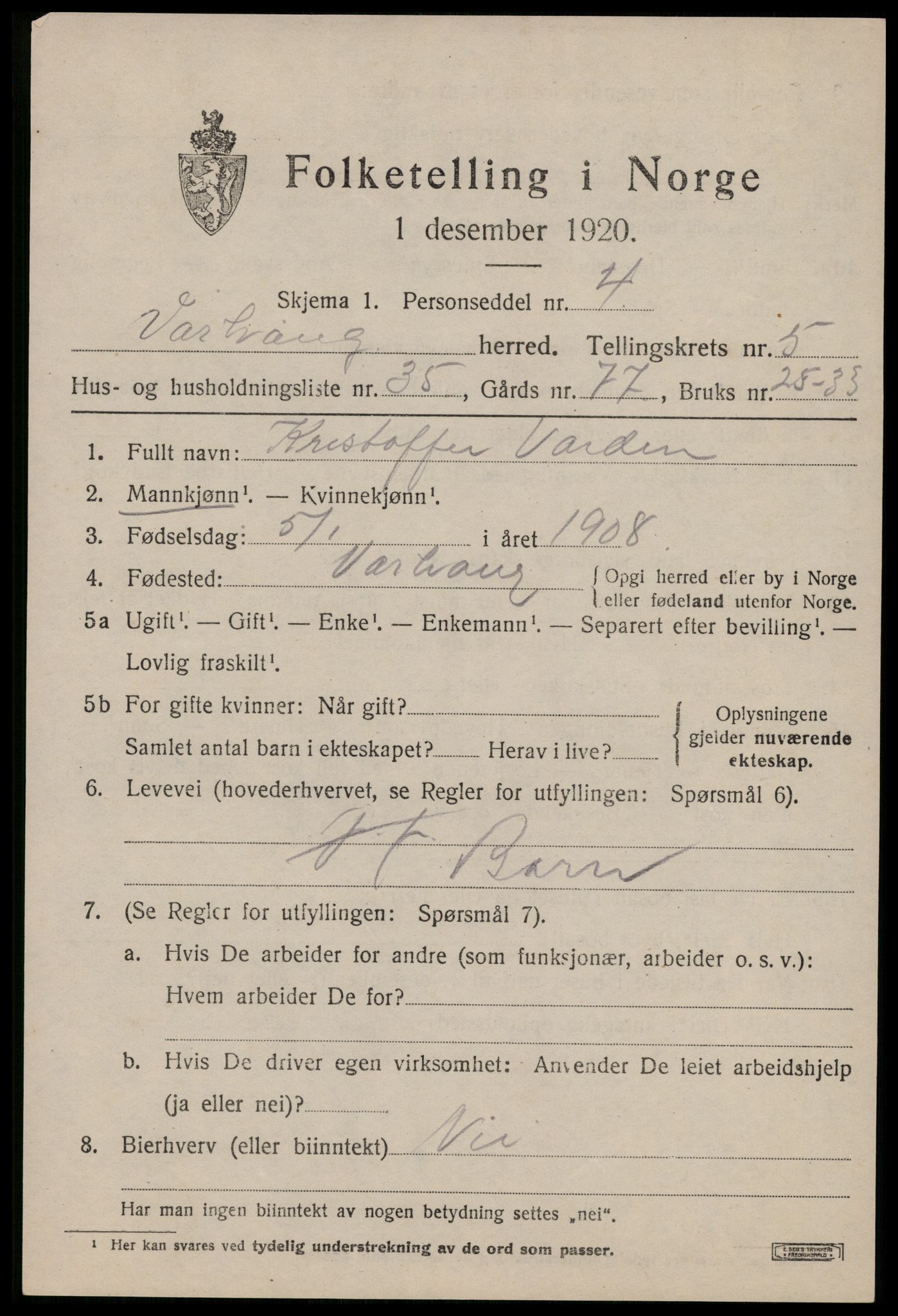 SAST, Folketelling 1920 for 1118 Varhaug herred, 1920, s. 4847