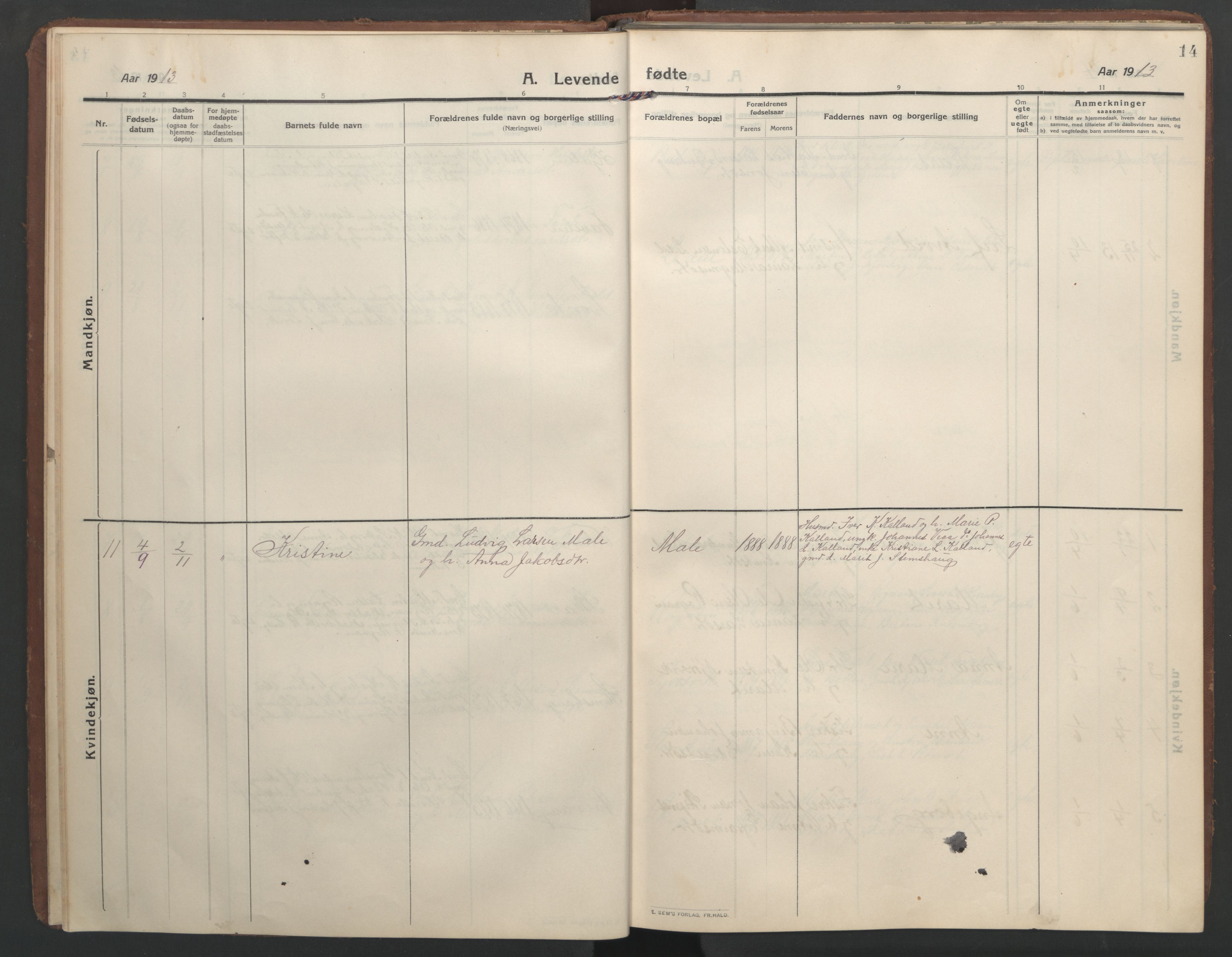 Ministerialprotokoller, klokkerbøker og fødselsregistre - Møre og Romsdal, AV/SAT-A-1454/579/L0919: Klokkerbok nr. 579C01, 1909-1957, s. 14