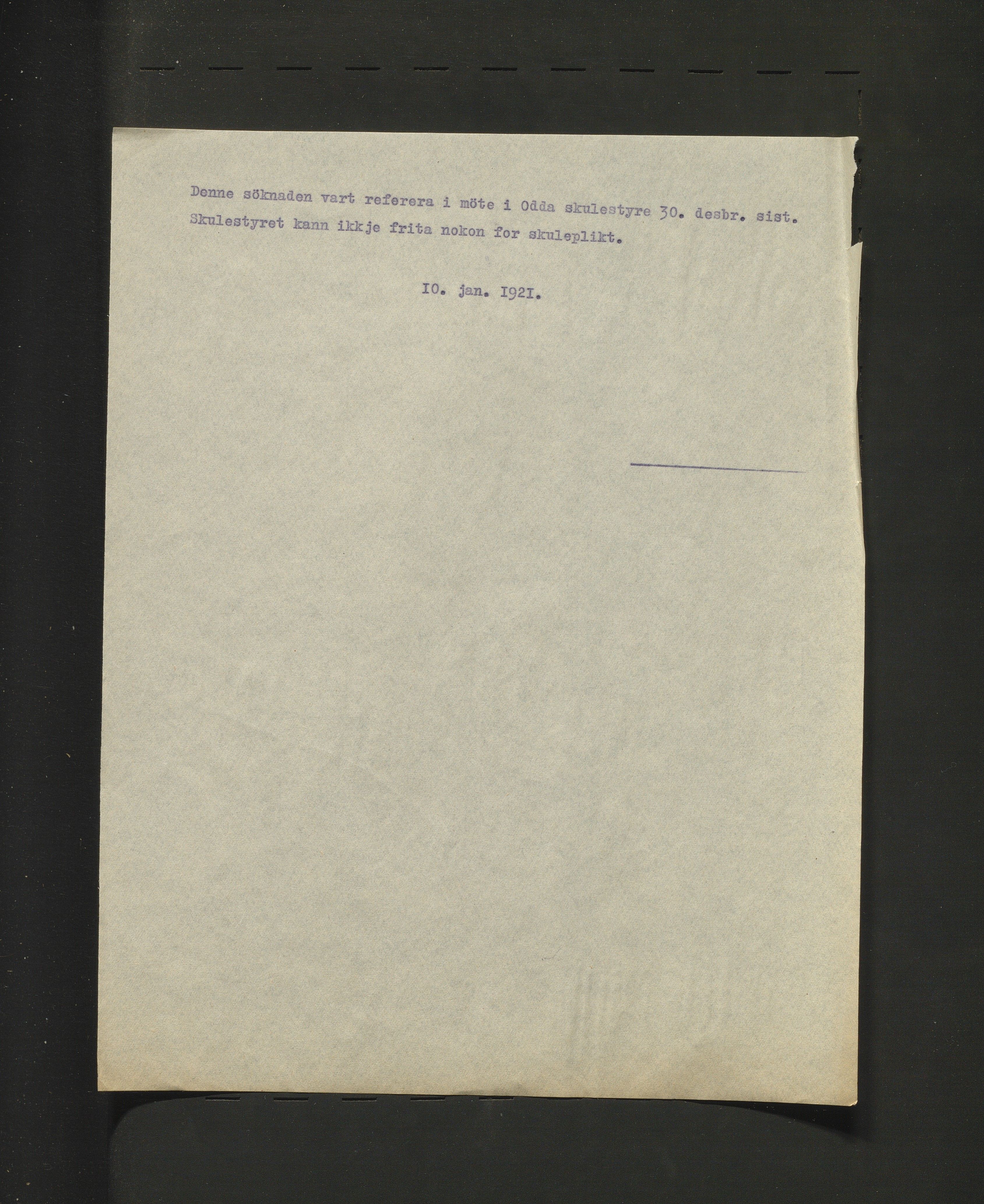 Odda kommune. Skulestyret, IKAH/1228-211/B/Ba/L0001/0003: Kopibok for Odda skulestyre / Kopiar av utgåande brev , 1921