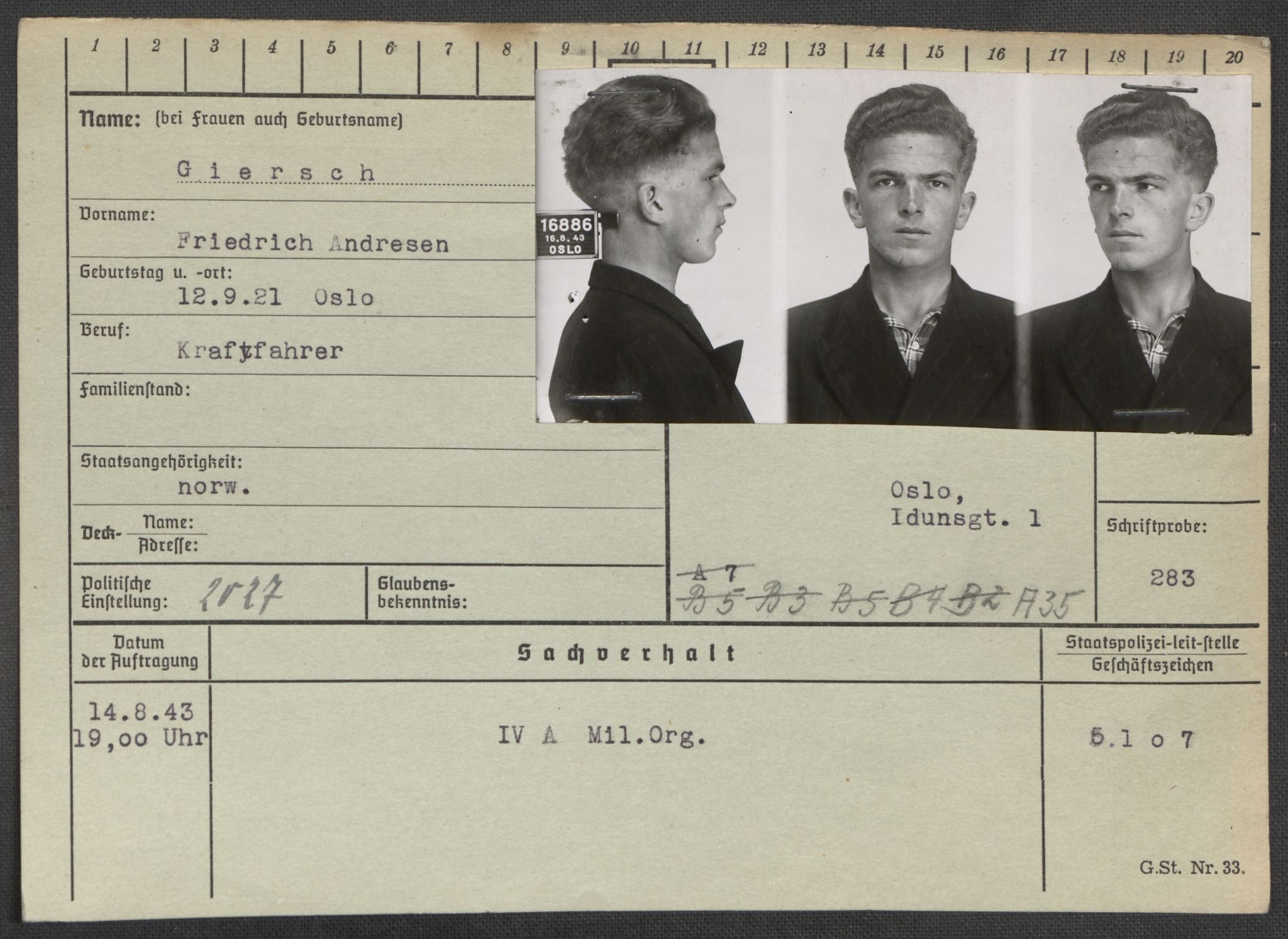 Befehlshaber der Sicherheitspolizei und des SD, AV/RA-RAFA-5969/E/Ea/Eaa/L0003: Register over norske fanger i Møllergata 19: Eng-Hag, 1940-1945, s. 785