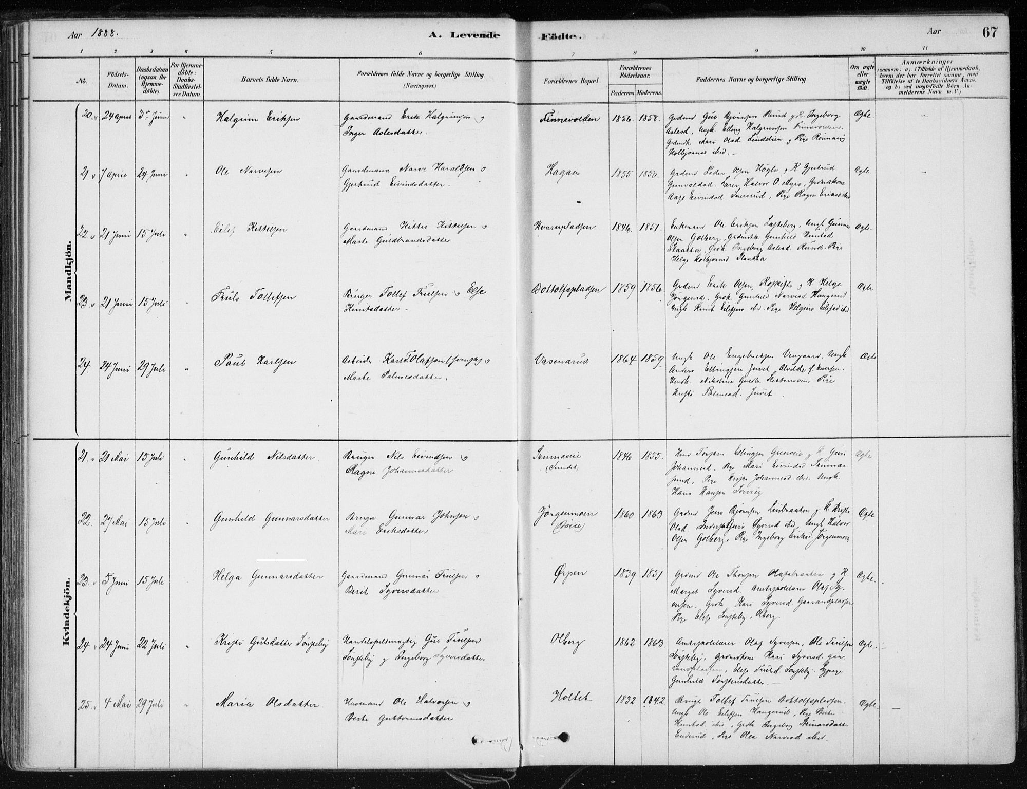 Krødsherad kirkebøker, AV/SAKO-A-19/F/Fa/L0005: Ministerialbok nr. 5, 1879-1888, s. 67