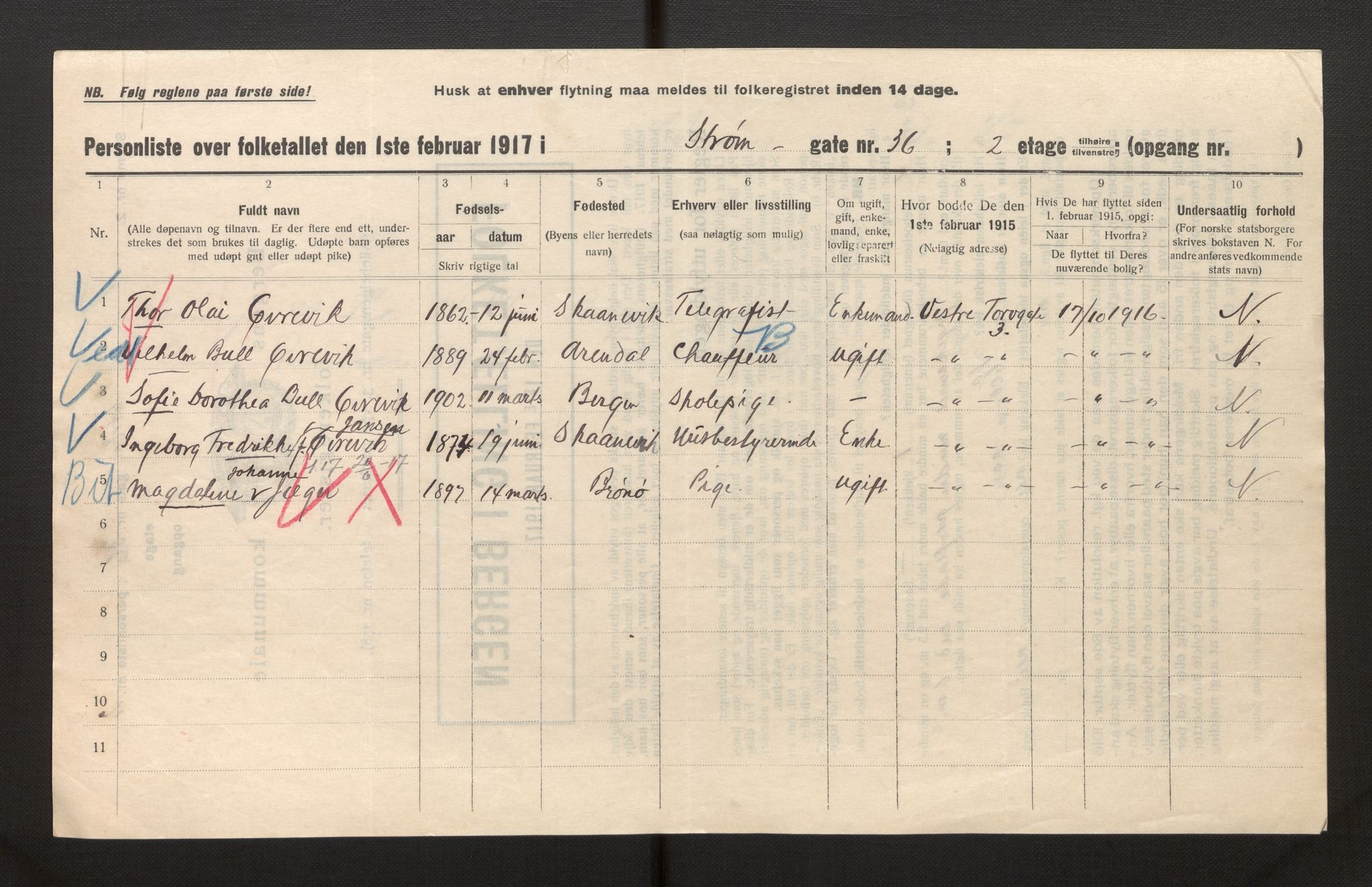 SAB, Kommunal folketelling 1917 for Bergen kjøpstad, 1917, s. 38801