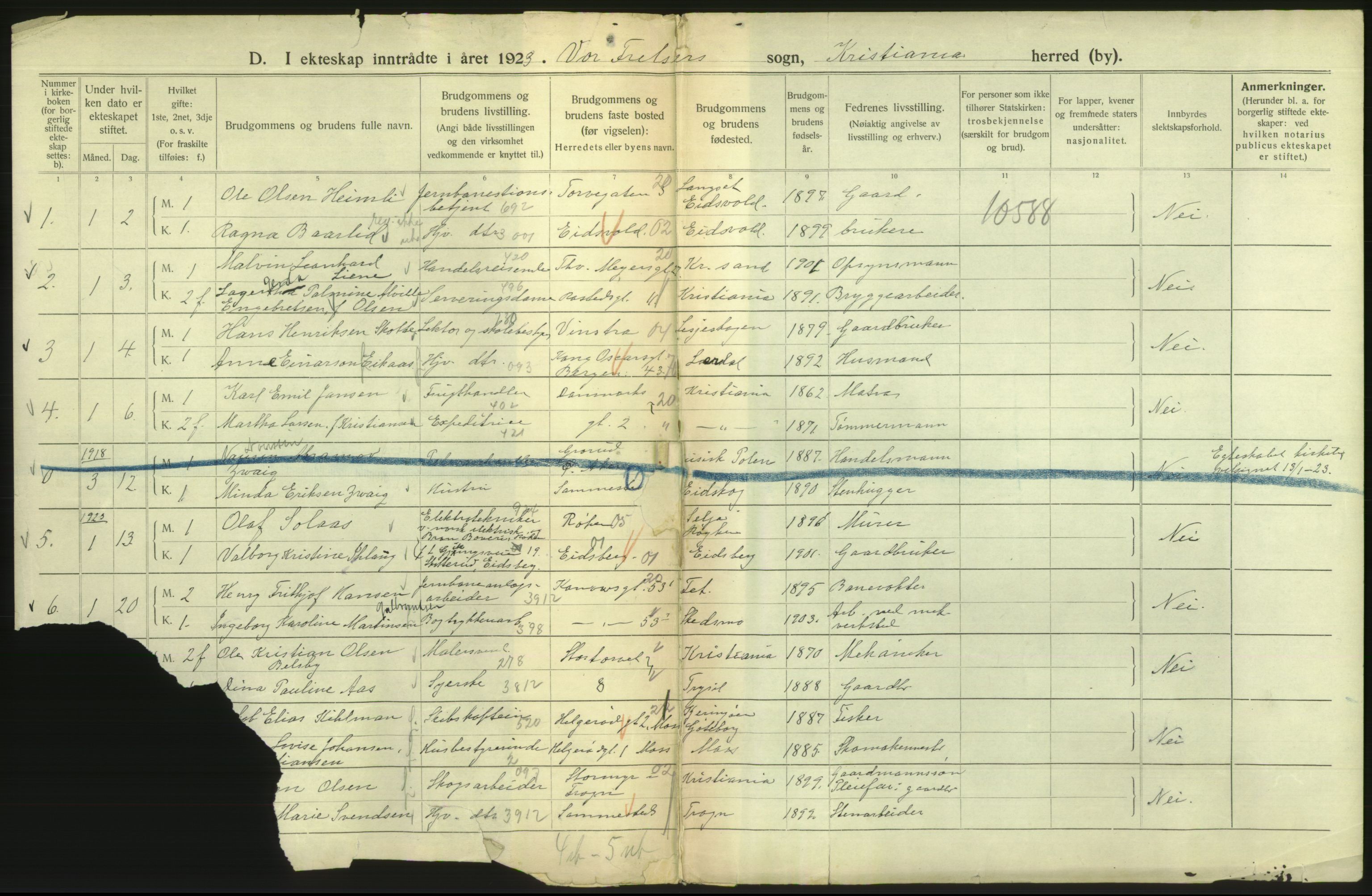 Statistisk sentralbyrå, Sosiodemografiske emner, Befolkning, AV/RA-S-2228/D/Df/Dfc/Dfcc/L0008: Kristiania: Gifte, 1923, s. 550