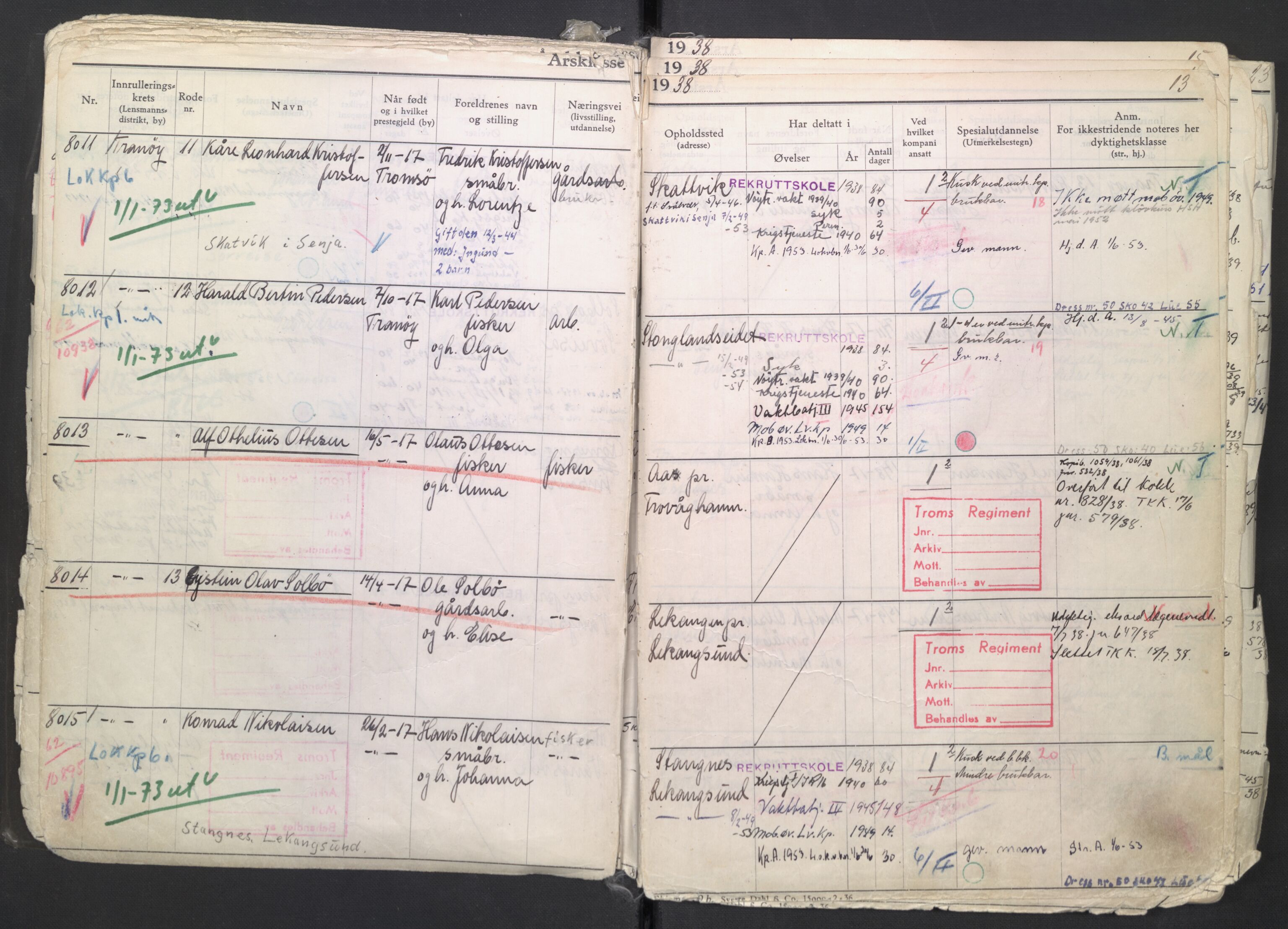 Forsvaret, Troms infanteriregiment nr. 16, AV/RA-RAFA-3146/P/Pa/L0007/0003: Ruller / Rulle for regimentets menige mannskaper, årsklasse 1938, 1938, s. 13