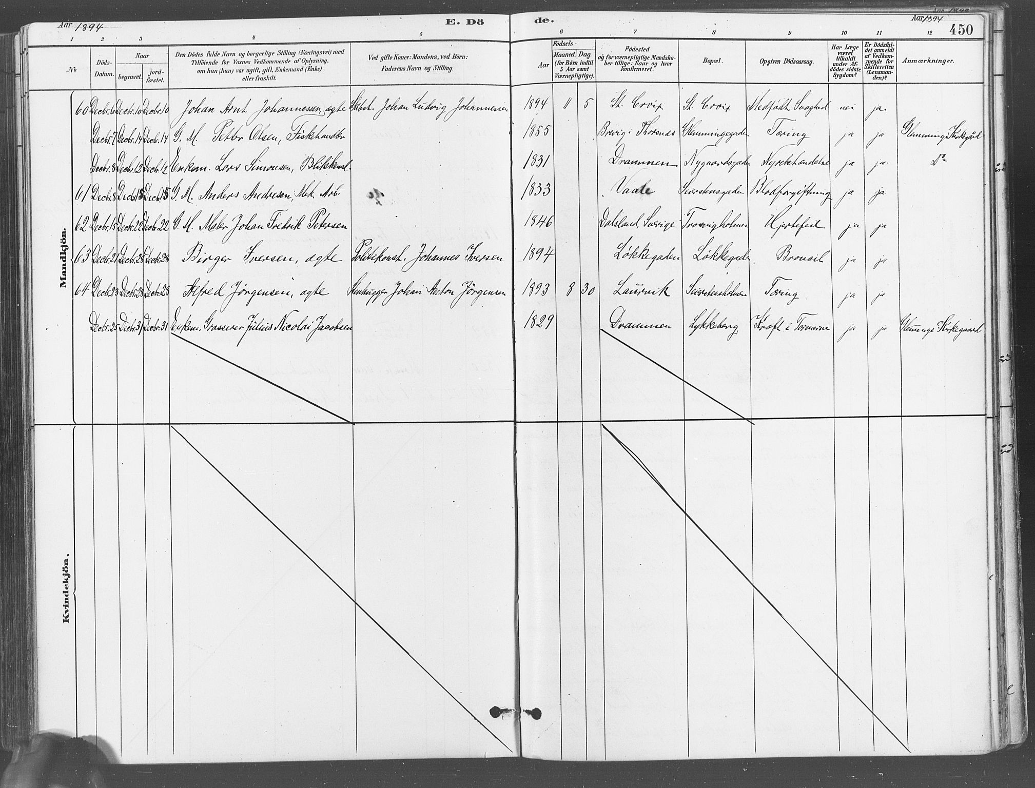 Fredrikstad domkirkes prestekontor Kirkebøker, AV/SAO-A-10906/G/Ga/L0003: Klokkerbok nr. 3, 1880-1900, s. 450