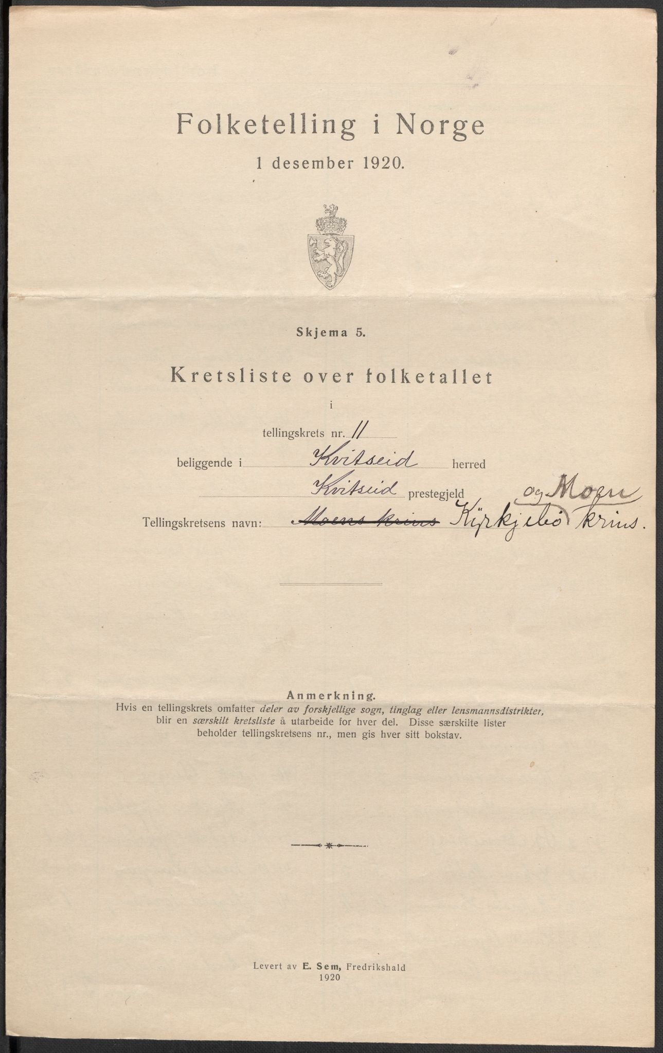 SAKO, Folketelling 1920 for 0829 Kviteseid herred, 1920, s. 34