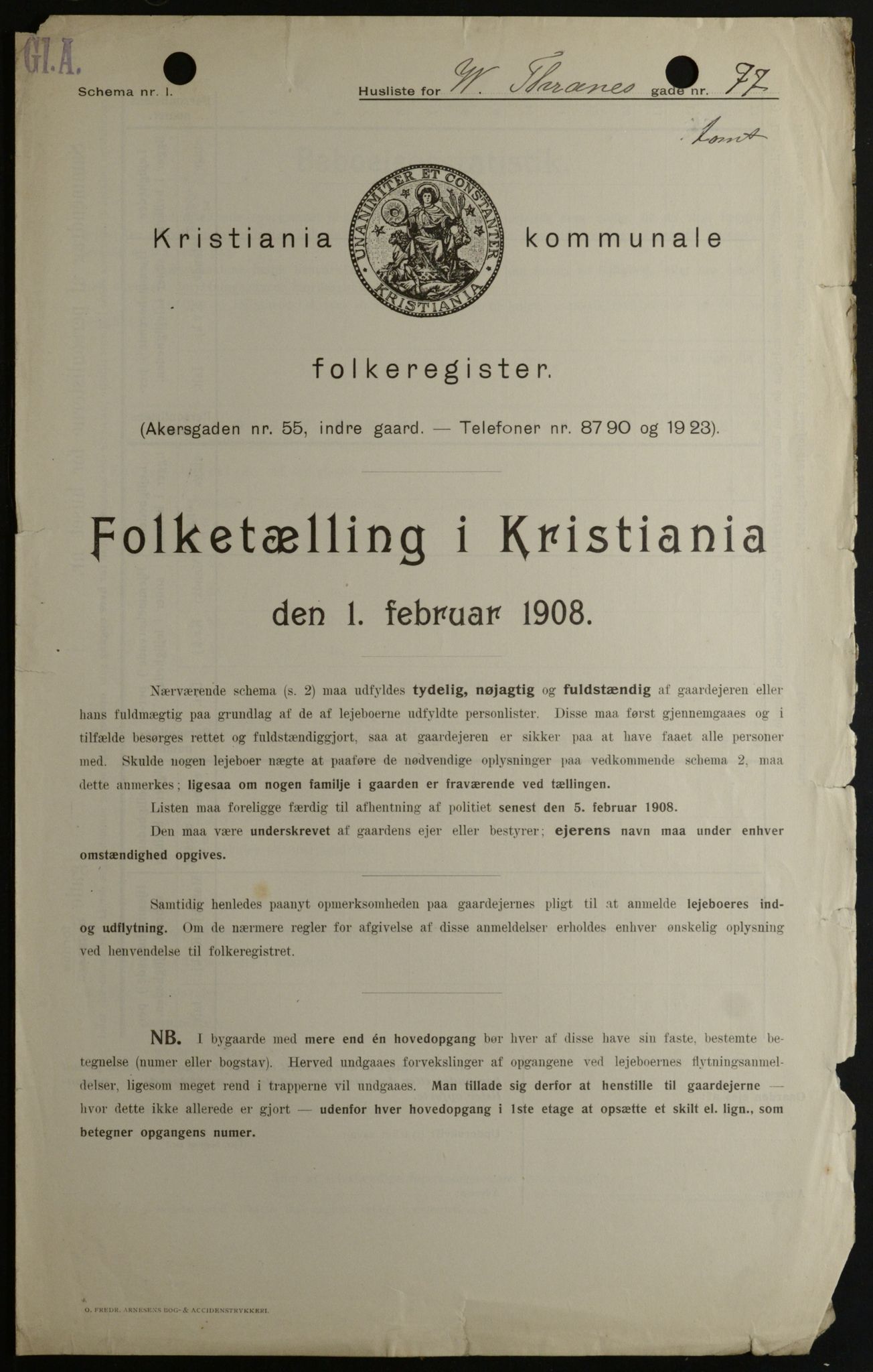 OBA, Kommunal folketelling 1.2.1908 for Kristiania kjøpstad, 1908, s. 114272