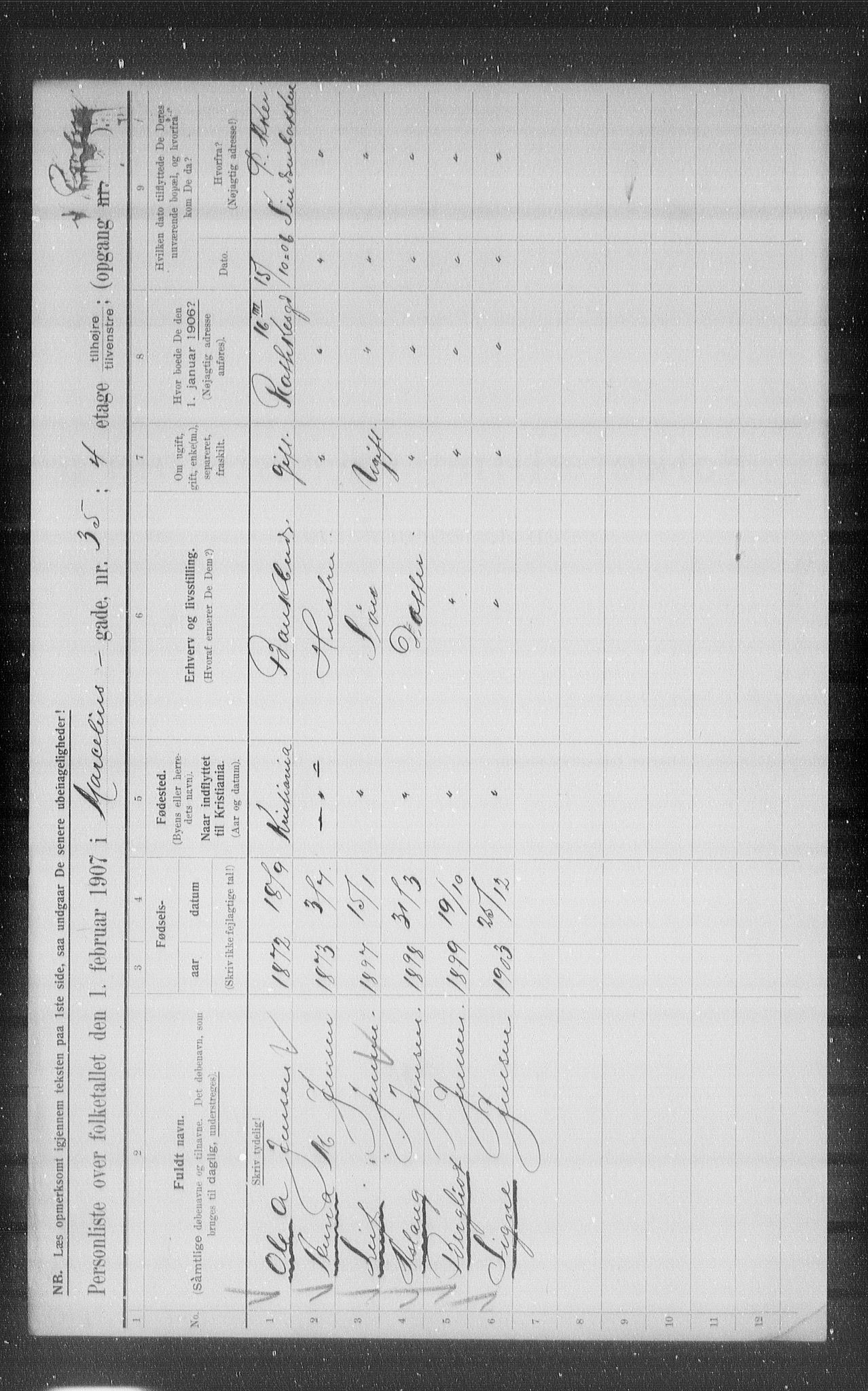 OBA, Kommunal folketelling 1.2.1907 for Kristiania kjøpstad, 1907, s. 32984