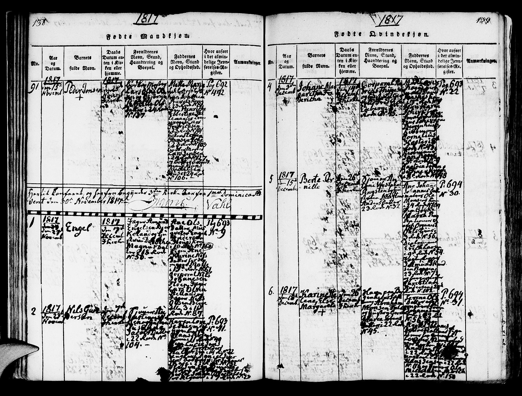 Korskirken sokneprestembete, SAB/A-76101/H/Hab: Klokkerbok nr. A 1b, 1815-1821, s. 138-139