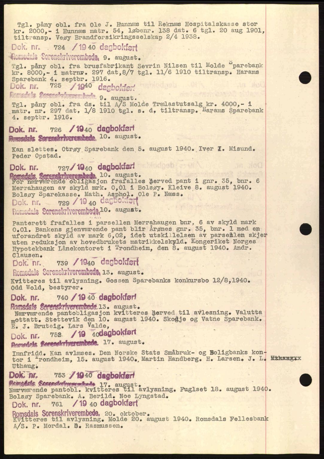 Romsdal sorenskriveri, AV/SAT-A-4149/1/2/2C: Pantebok nr. C1a, 1936-1945, Dagboknr: 724/1940