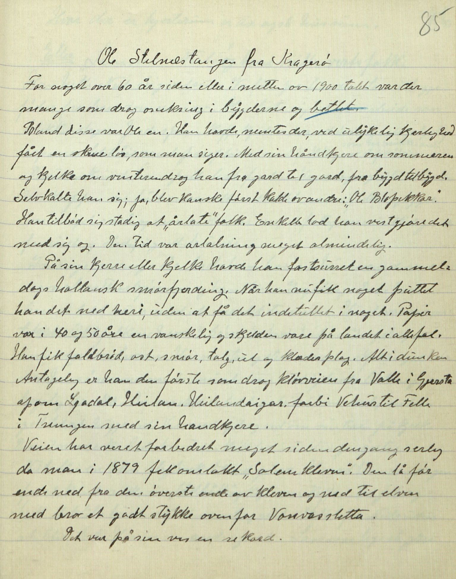 Rikard Berge, TEMU/TGM-A-1003/F/L0007/0045: 251-299 / 295 Gjerstad. Oppskrifter skrivne av Lars Skeldsø. Bygdehistorie og skikkar, 1920, s. 85