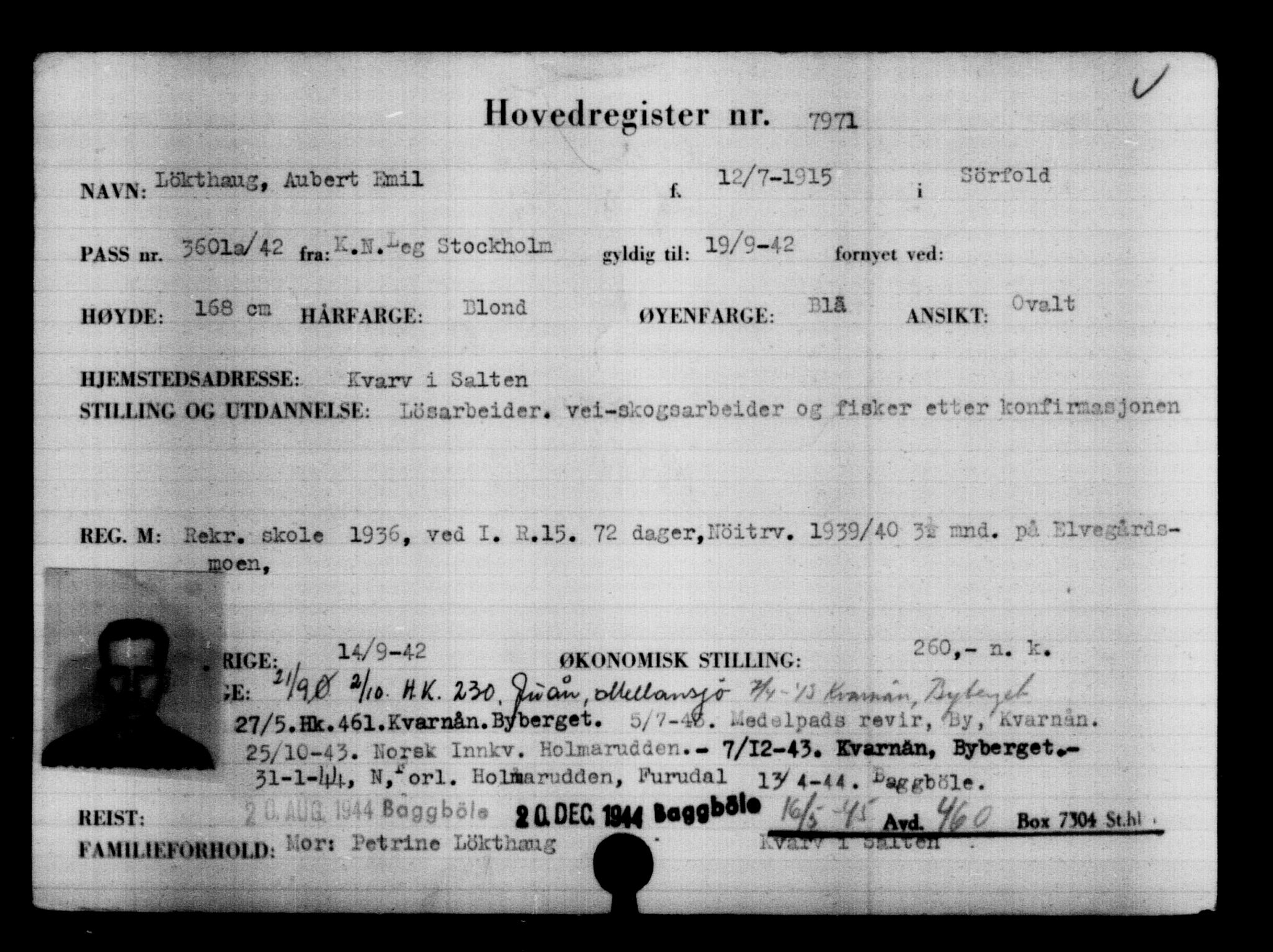 Utenriksstasjonene, Legasjonen i Stockholm, Flyktningkontoret, AV/RA-S-6753/V/Va/L0005: Kjesäterkartoteket, flyktninger med registreringsnr. 6600-9417, 1940-1945, s. 1605
