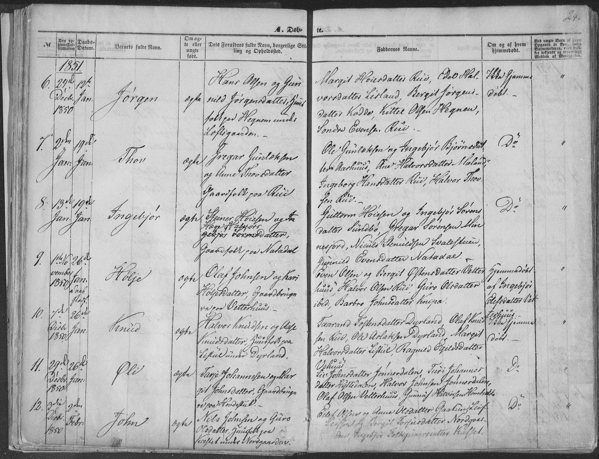 Seljord kirkebøker, AV/SAKO-A-20/F/Fa/L012a: Ministerialbok nr. I 12A, 1850-1865, s. 24
