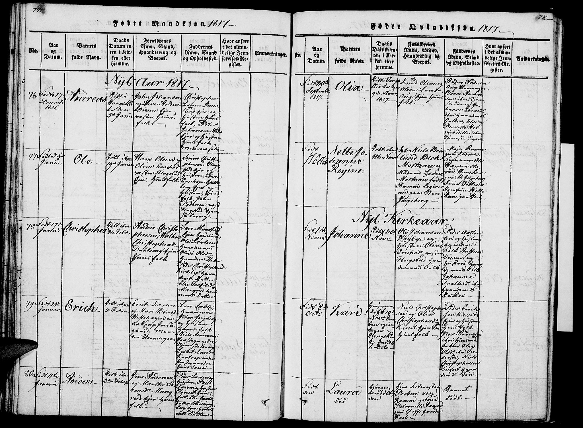 Vang prestekontor, Hedmark, AV/SAH-PREST-008/H/Ha/Haa/L0007: Ministerialbok nr. 7, 1813-1826, s. 77-78