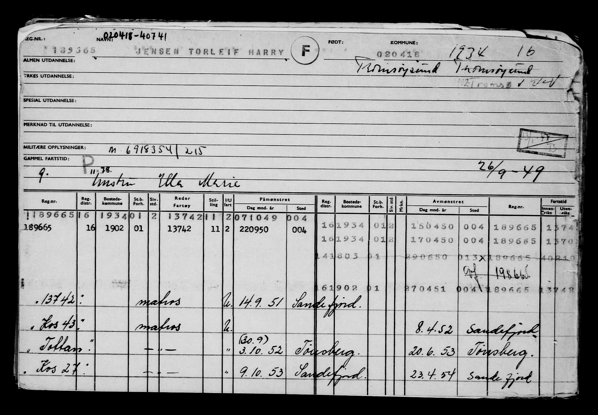 Direktoratet for sjømenn, AV/RA-S-3545/G/Gb/L0157: Hovedkort, 1918, s. 33
