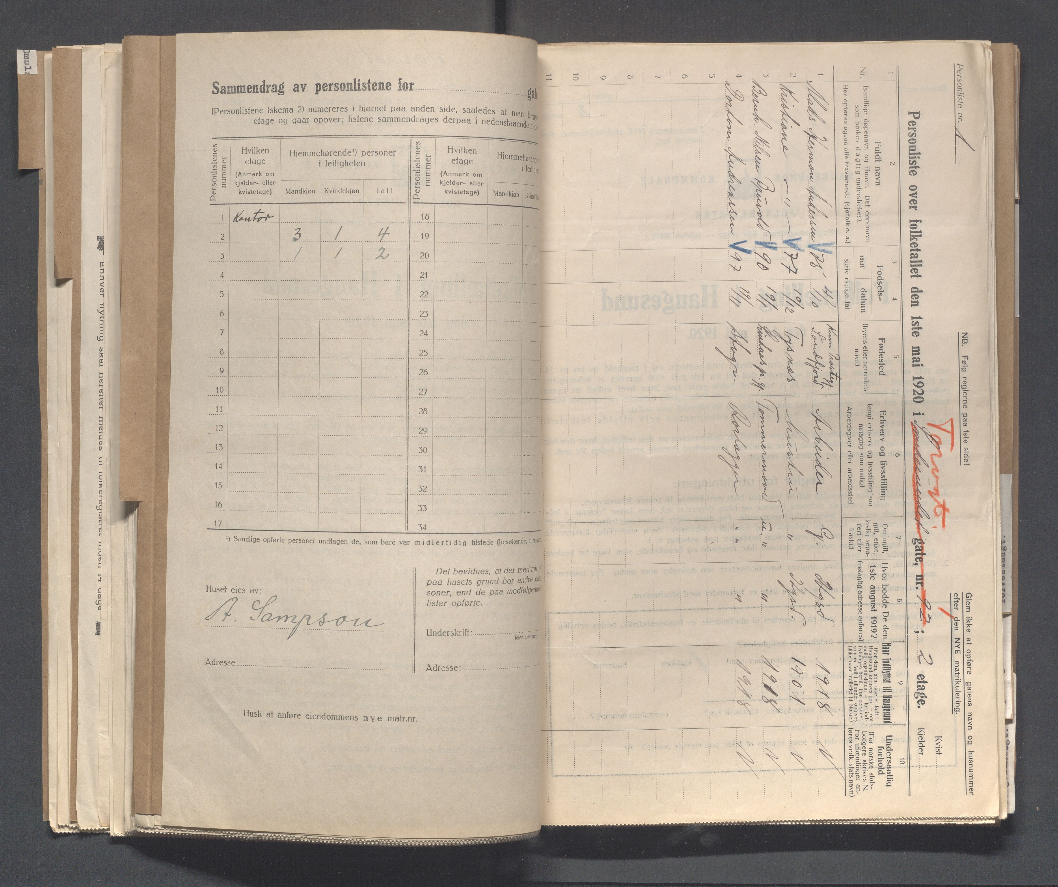 IKAR, Kommunal folketelling 1.5.1920 for Haugesund, 1920, s. 5208
