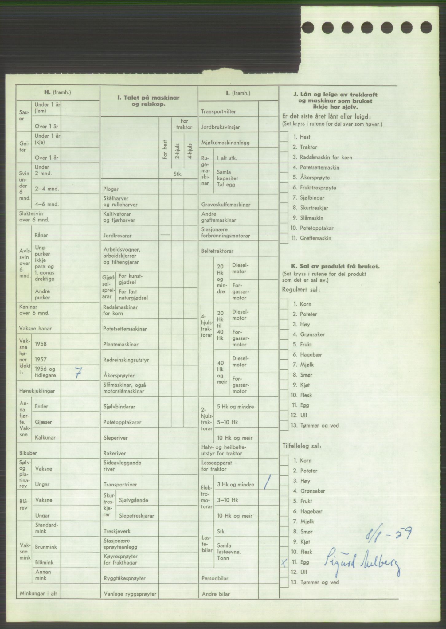 Statistisk sentralbyrå, Næringsøkonomiske emner, Jordbruk, skogbruk, jakt, fiske og fangst, AV/RA-S-2234/G/Gd/L0373: Rogaland: 1130 Strand (kl. 1-2), 1131 Årdal og 1132 Fister, 1959, s. 576