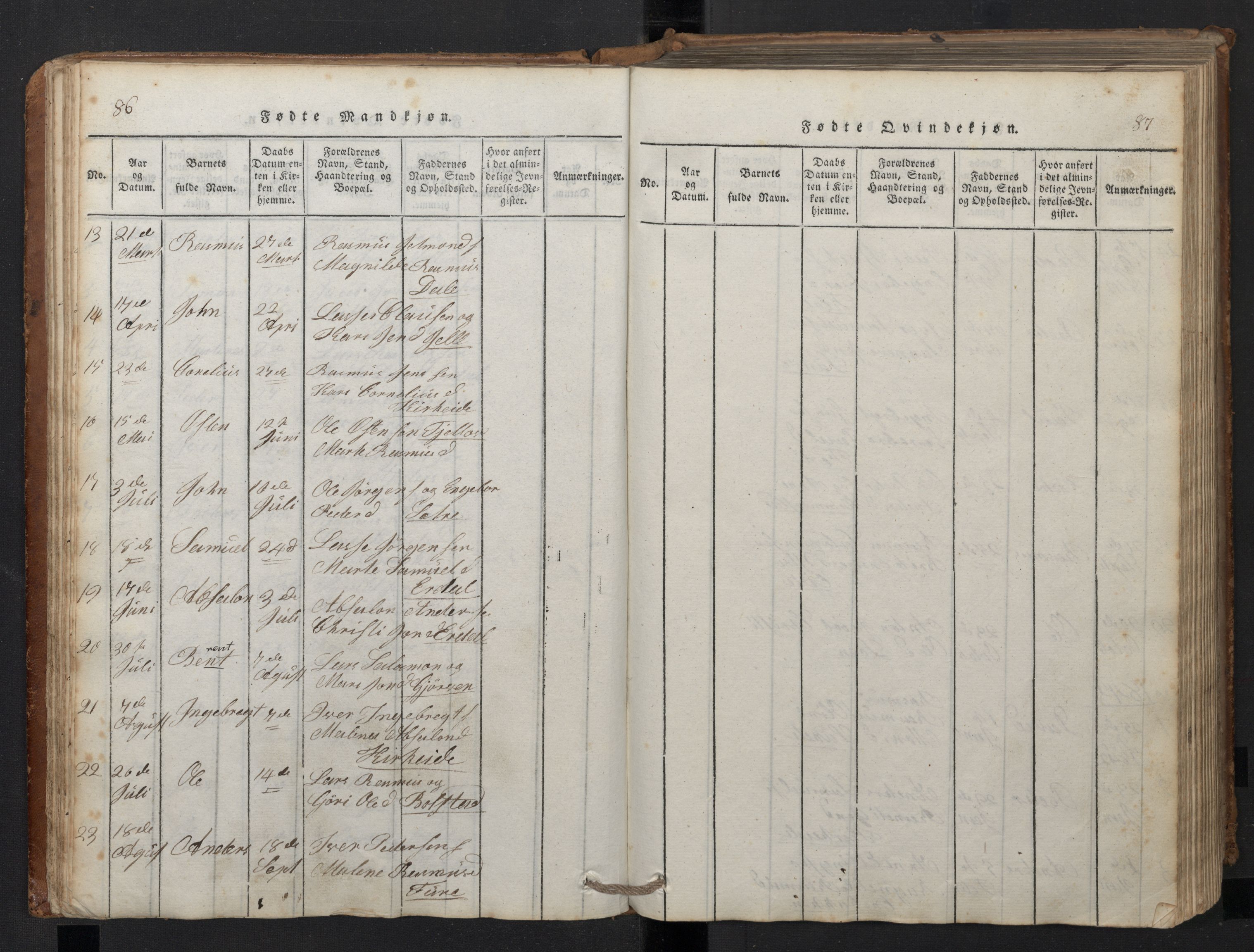 Stryn Sokneprestembete, AV/SAB-A-82501: Klokkerbok nr. A 1, 1816-1844, s. 86-87