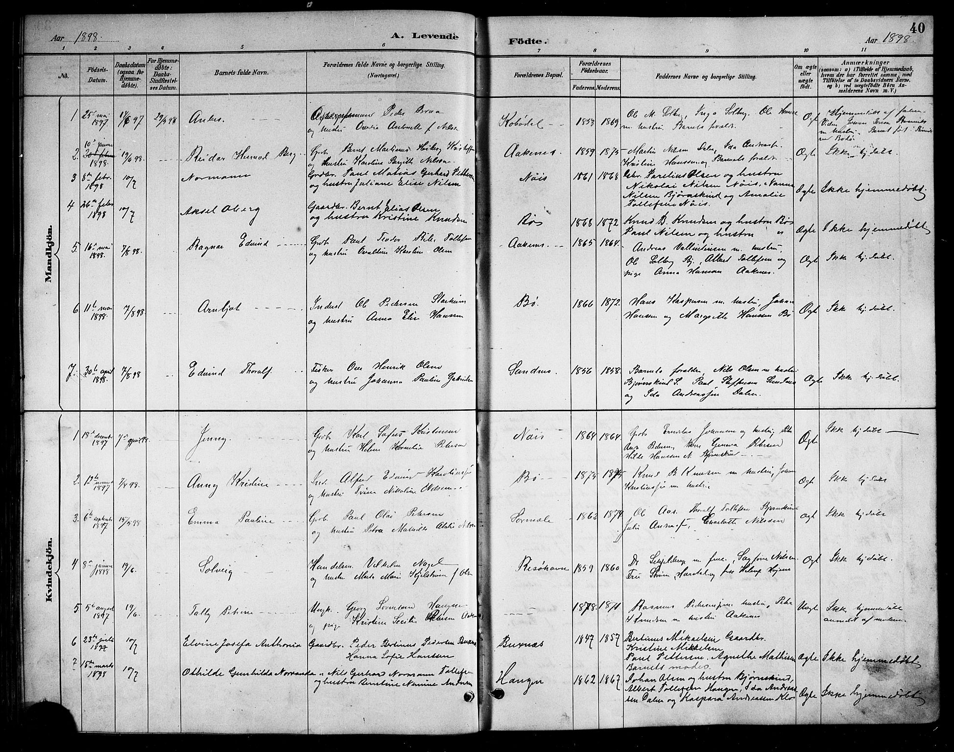 Ministerialprotokoller, klokkerbøker og fødselsregistre - Nordland, AV/SAT-A-1459/898/L1427: Klokkerbok nr. 898C02, 1887-1917, s. 40