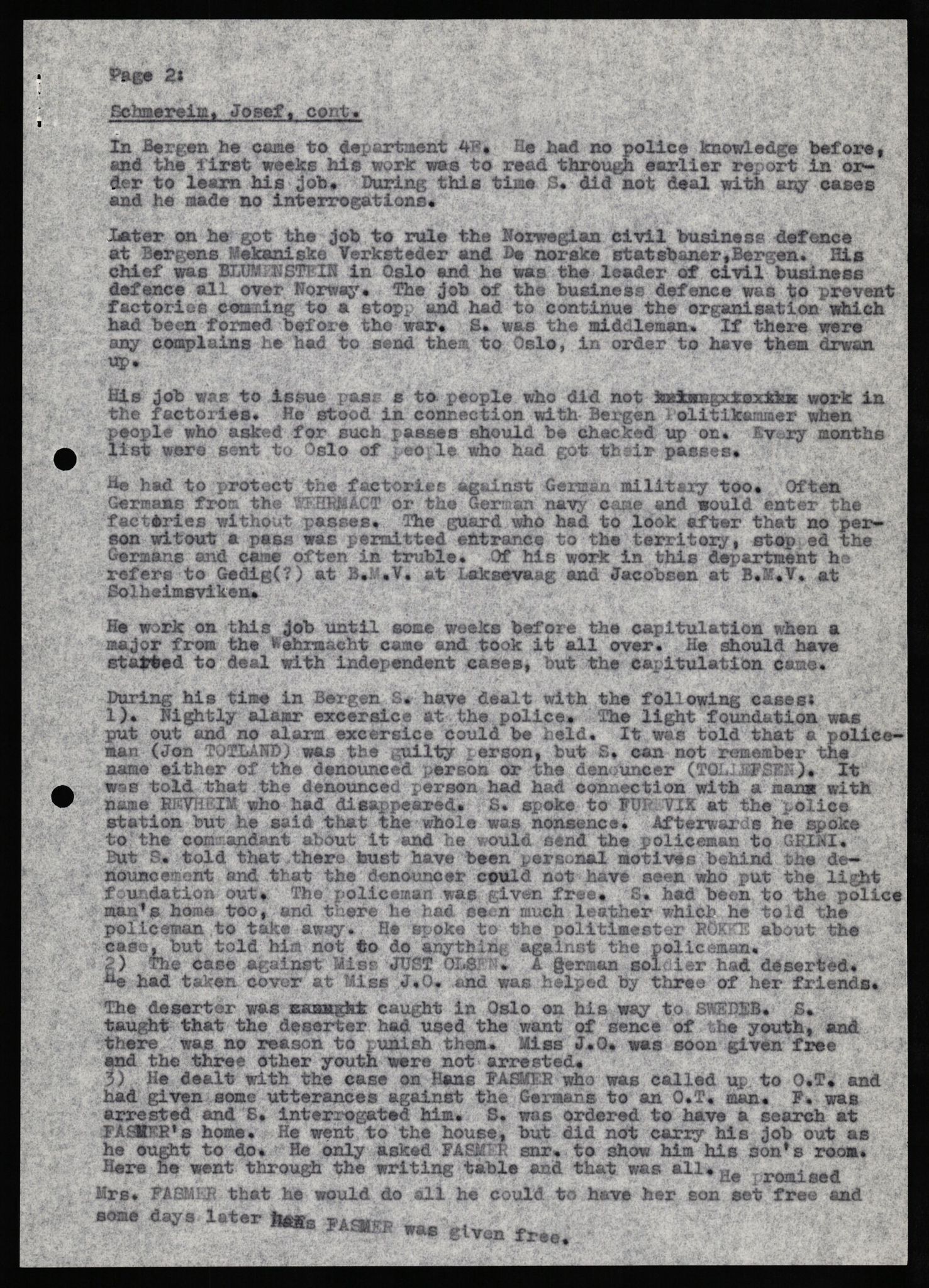 Forsvaret, Forsvarets overkommando II, RA/RAFA-3915/D/Db/L0029: CI Questionaires. Tyske okkupasjonsstyrker i Norge. Tyskere., 1945-1946, s. 322