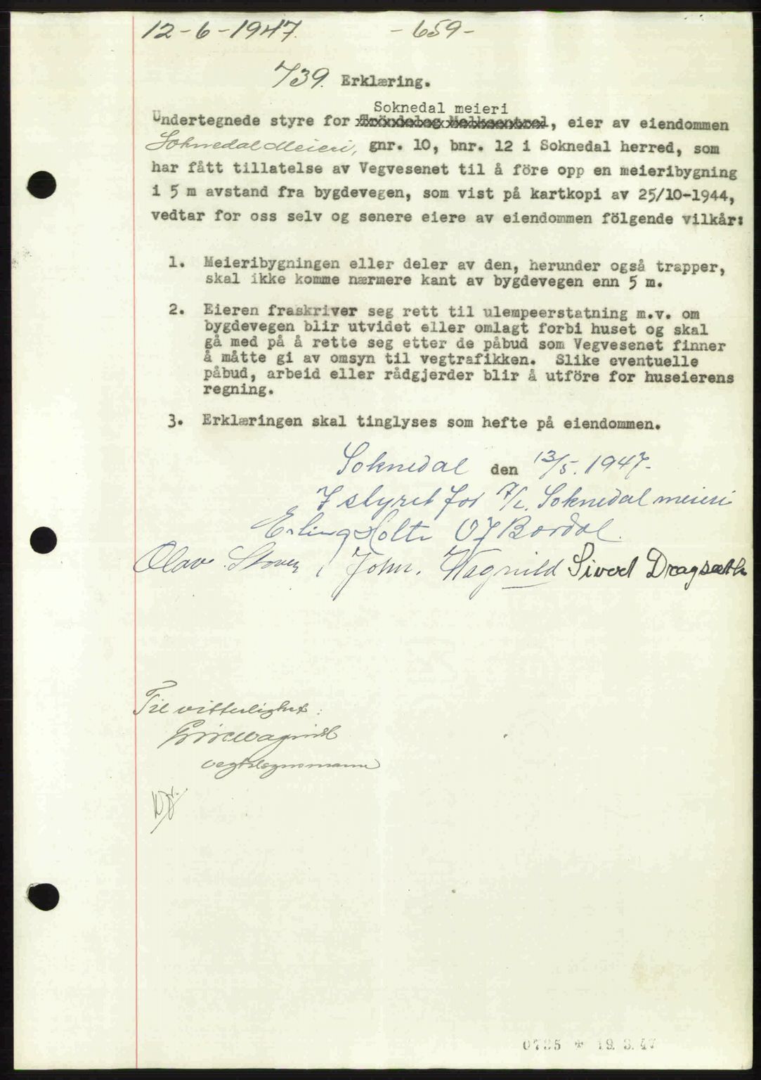 Gauldal sorenskriveri, SAT/A-0014/1/2/2C: Pantebok nr. A3, 1947-1947, Dagboknr: 739/1947