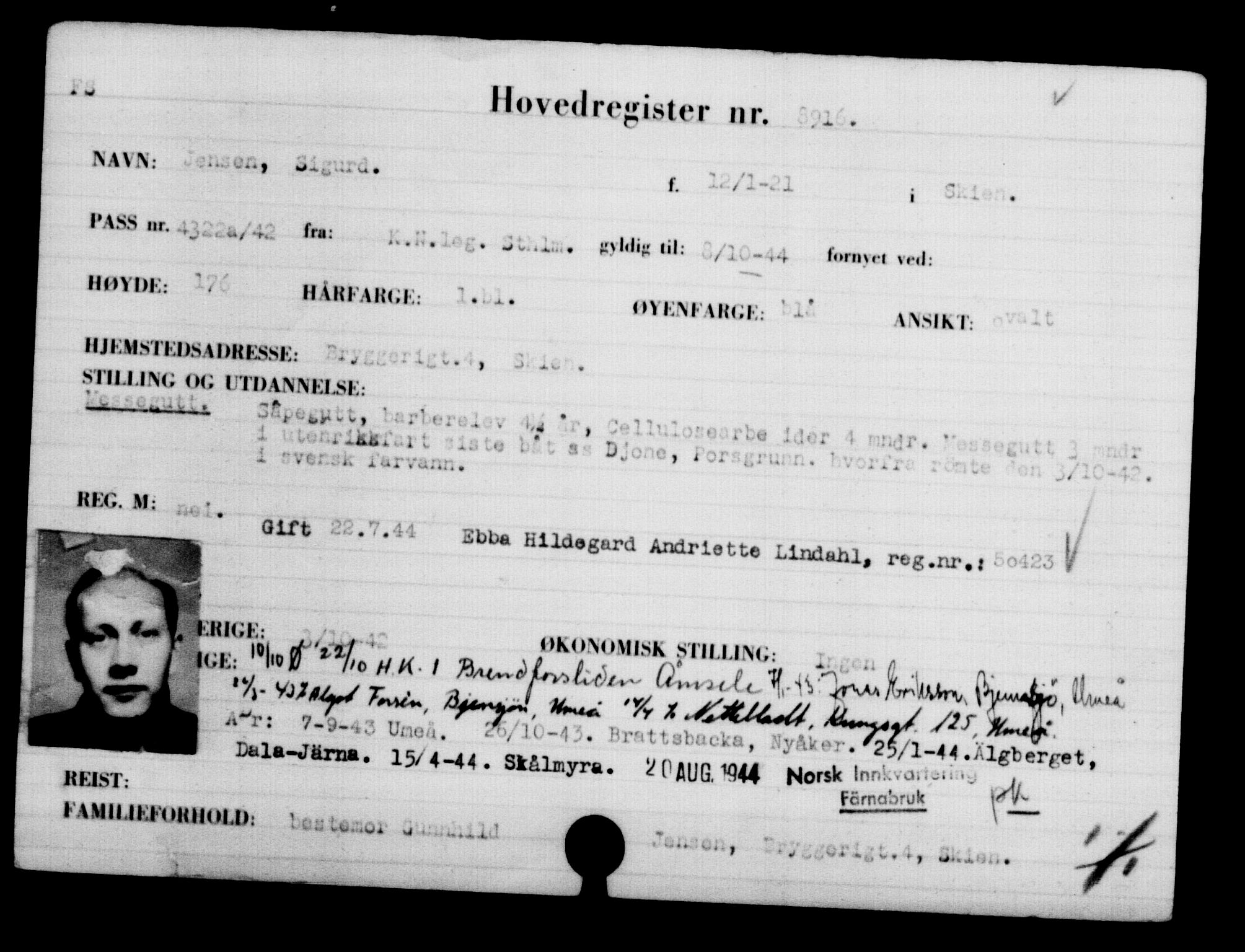 Utenriksstasjonene, Legasjonen i Stockholm, Flyktningkontoret, AV/RA-S-6753/V/Va/L0005: Kjesäterkartoteket, flyktninger med registreringsnr. 6600-9417, 1940-1945, s. 2716