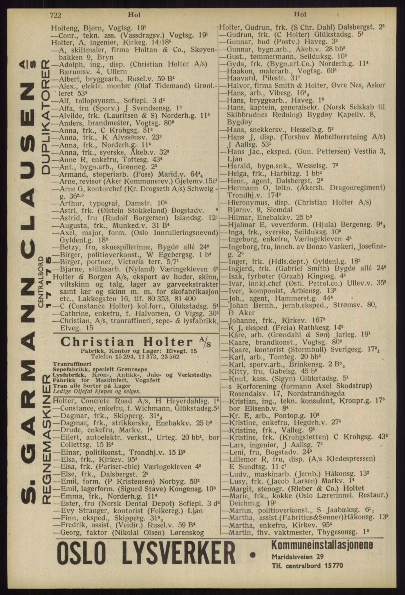 Kristiania/Oslo adressebok, PUBL/-, 1939, s. 722
