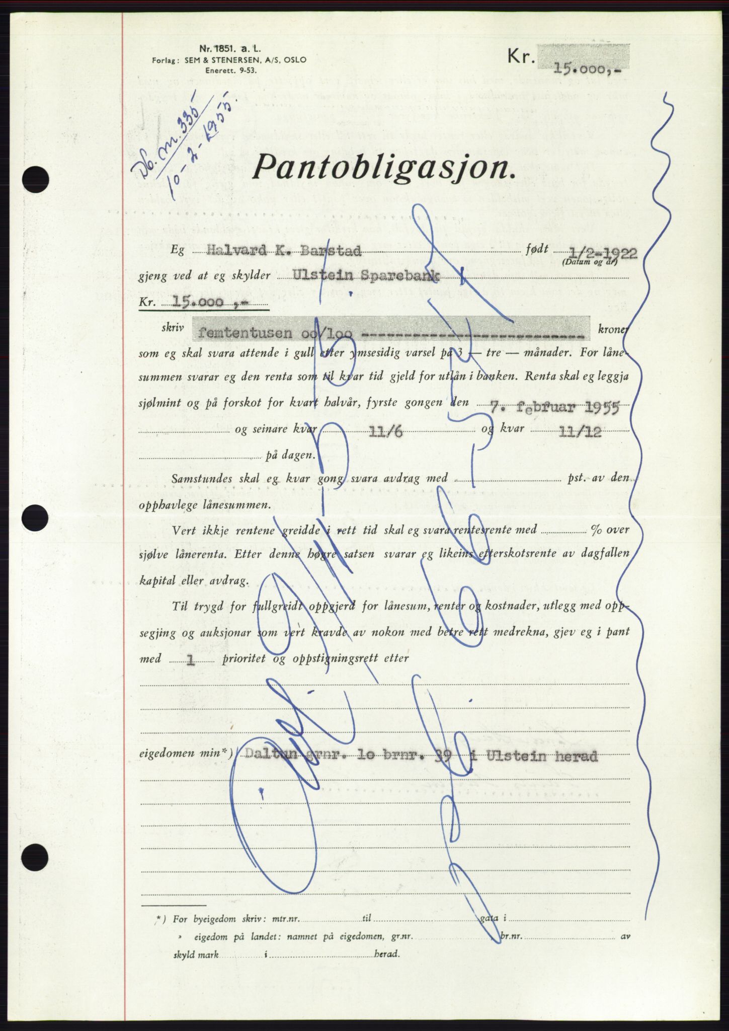 Søre Sunnmøre sorenskriveri, AV/SAT-A-4122/1/2/2C/L0126: Pantebok nr. 14B, 1954-1955, Dagboknr: 335/1955