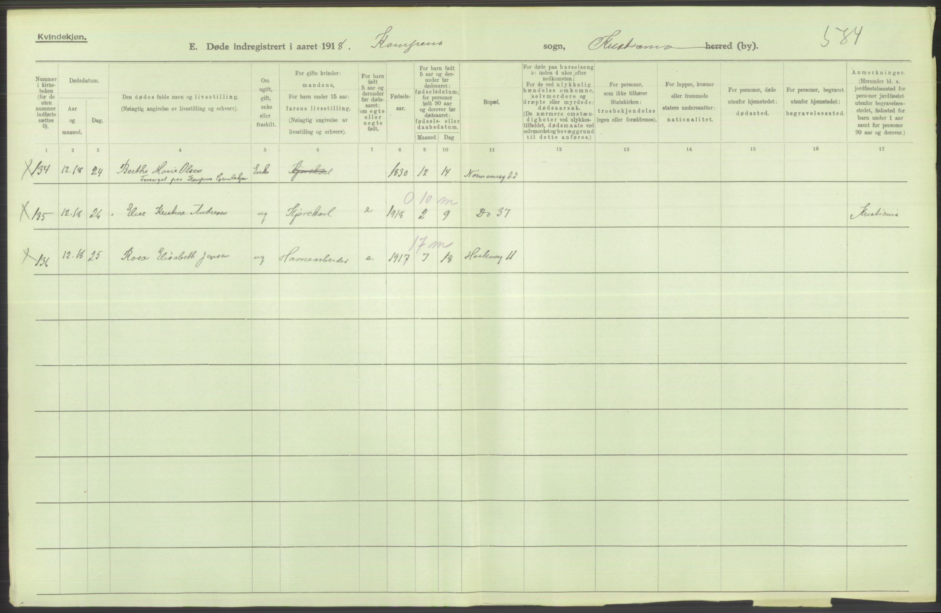 Statistisk sentralbyrå, Sosiodemografiske emner, Befolkning, AV/RA-S-2228/D/Df/Dfb/Dfbh/L0011: Kristiania: Døde, dødfødte, 1918, s. 566