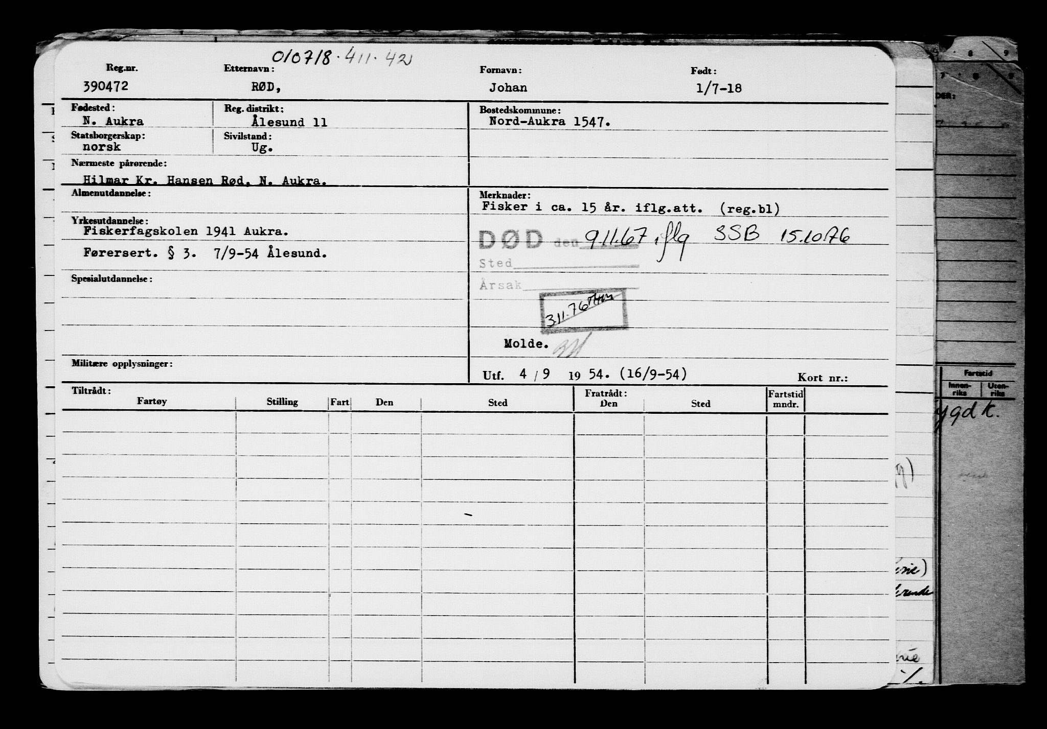 Direktoratet for sjømenn, AV/RA-S-3545/G/Gb/L0160: Hovedkort, 1918, s. 27