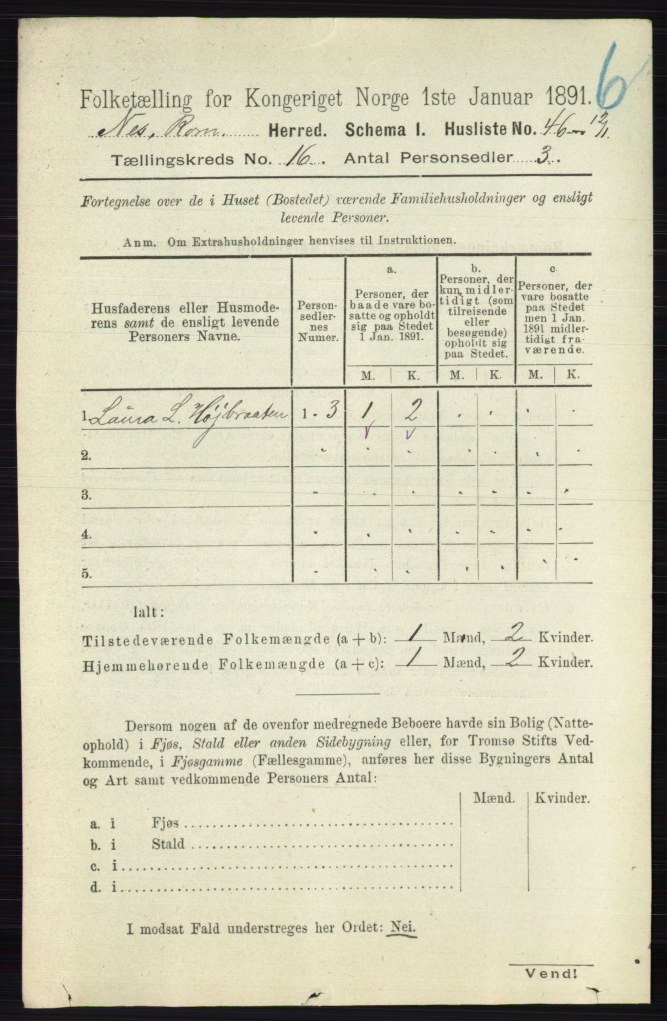 RA, Folketelling 1891 for 0236 Nes herred, 1891, s. 9544