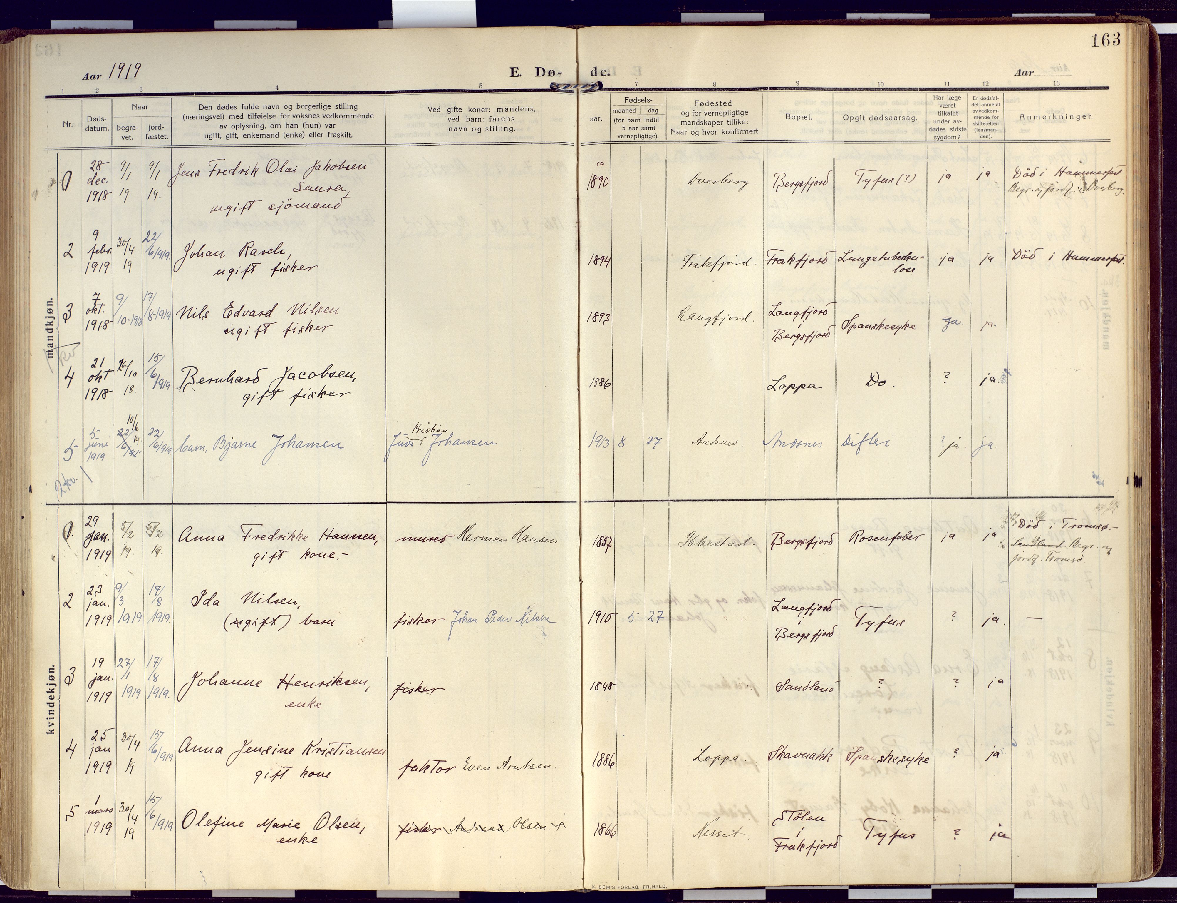Loppa sokneprestkontor, AV/SATØ-S-1339/H/Ha/L0011kirke: Ministerialbok nr. 11, 1909-1919, s. 163